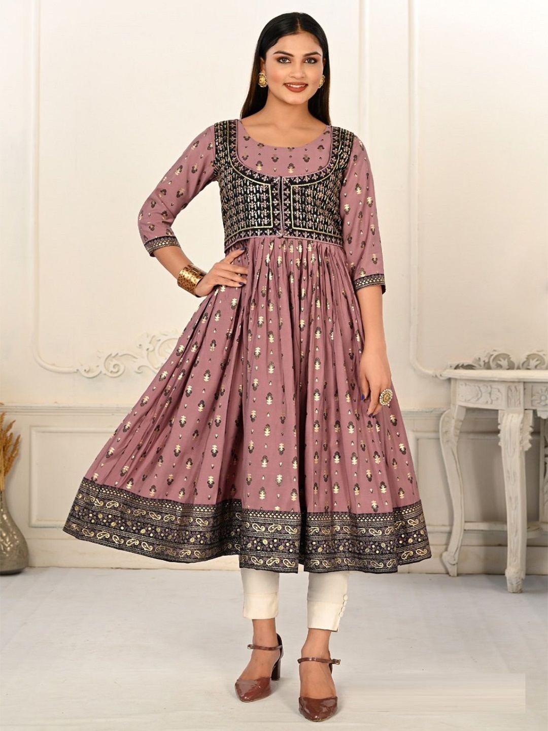 

JIVORA Printed Anarkali Kurta, Violet