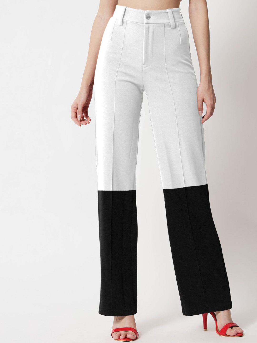 

Kotty Women Colourblocked Relaxed Straight Leg Straight Fit High-Rise Easy Wash Trousers, Multi