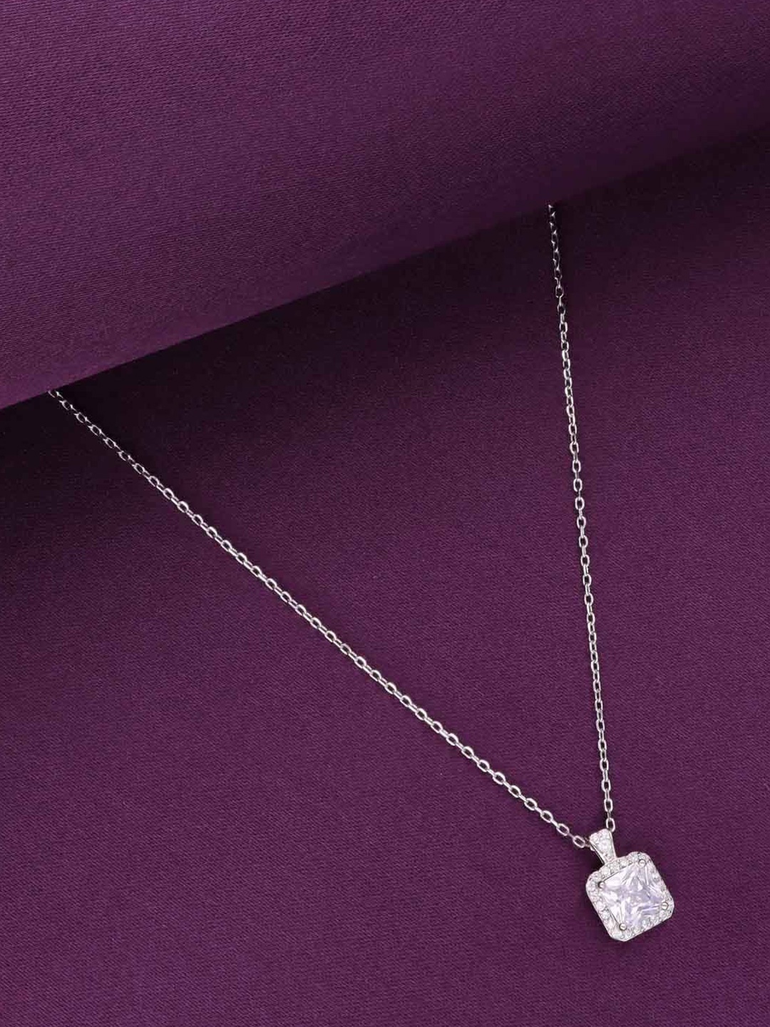 

KAI JEWEL 925 Sterling Silver Rhodium-Plated Cubic Zirconia Studded Necklace