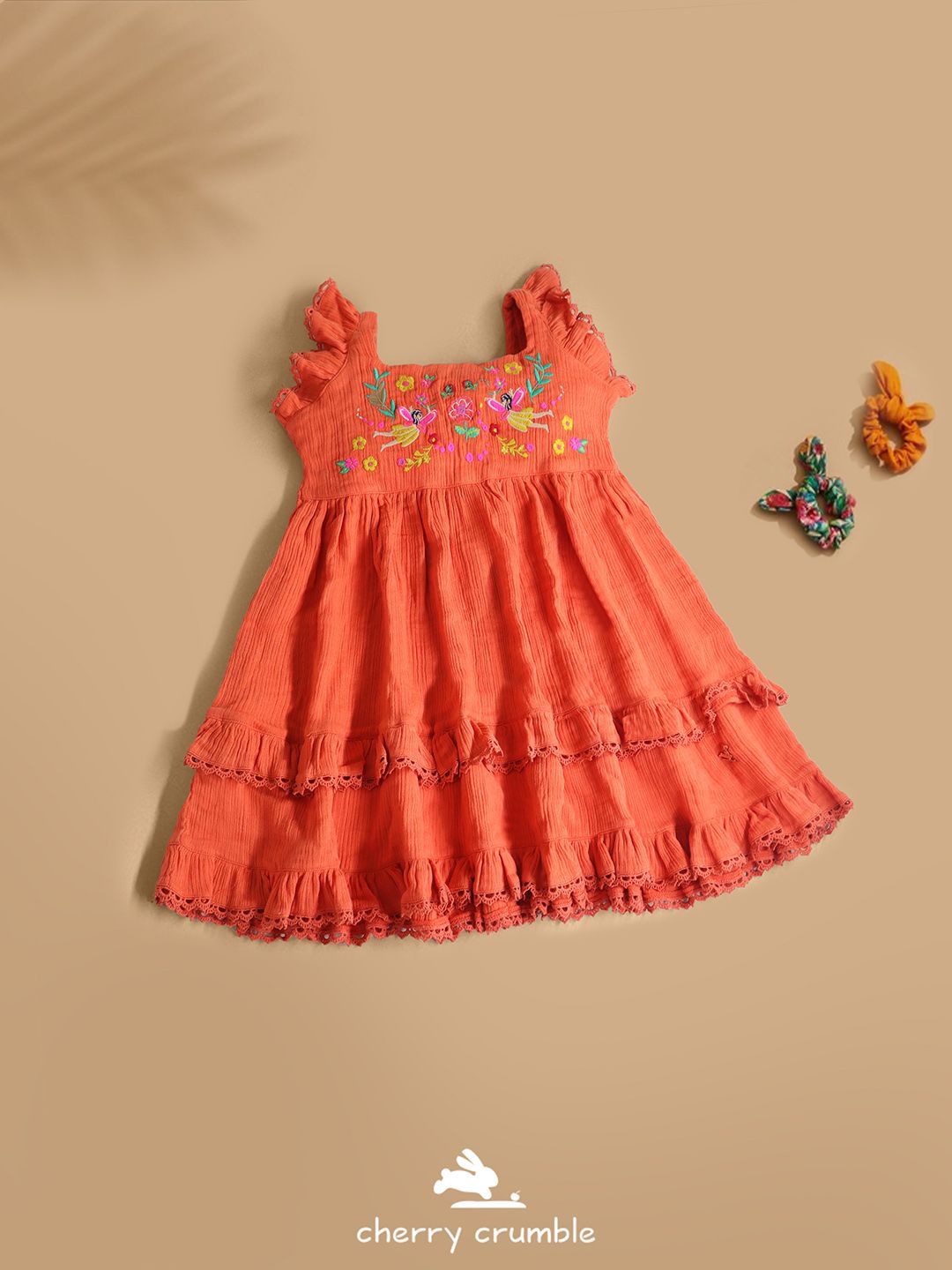 

Cherry Crumble Girls Cotton Fit & Flare Dress, Orange