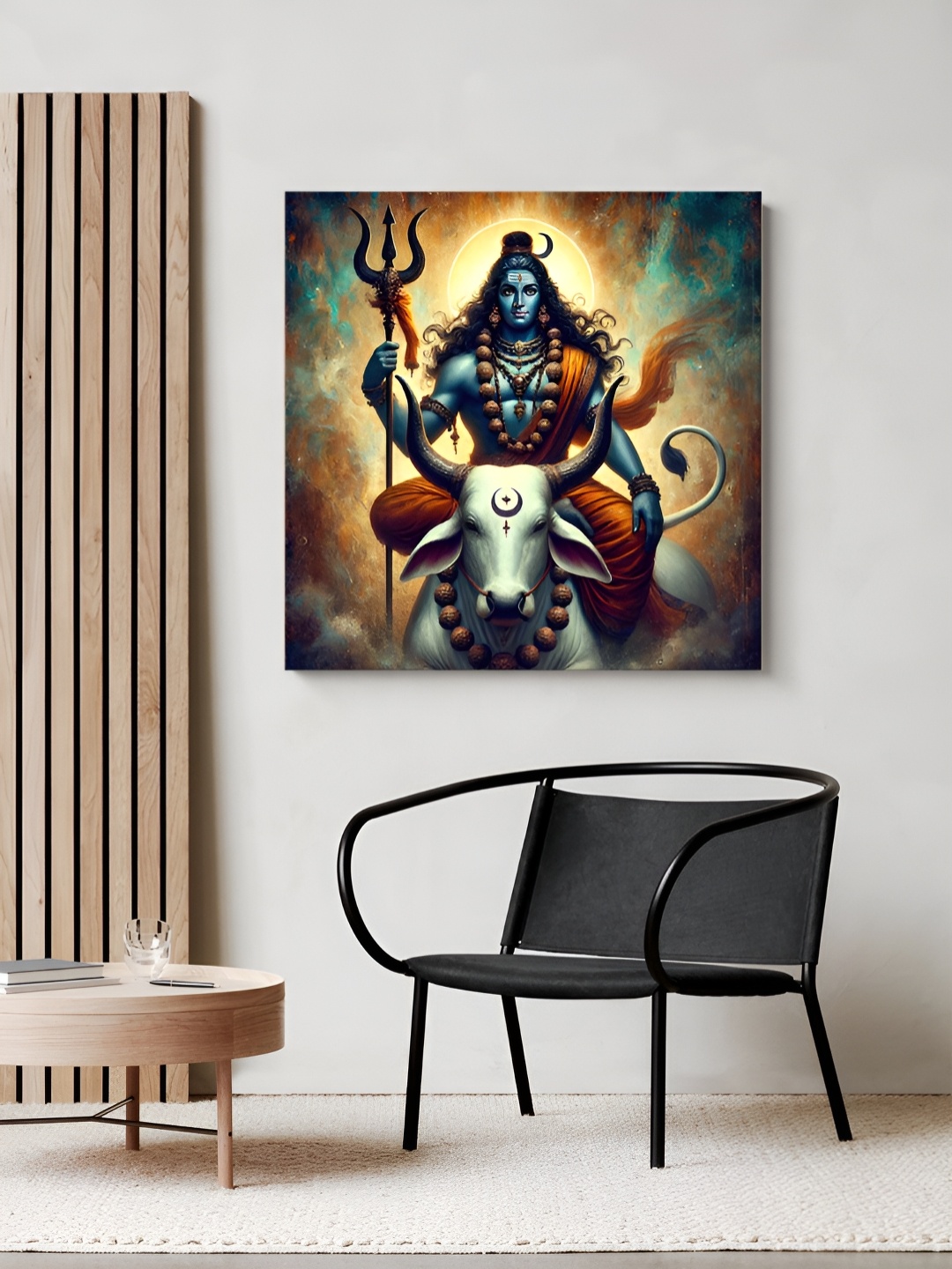 

999Store Brown & Blue Shiva & Nandi Printed Religious Canvas Painting Wall Art