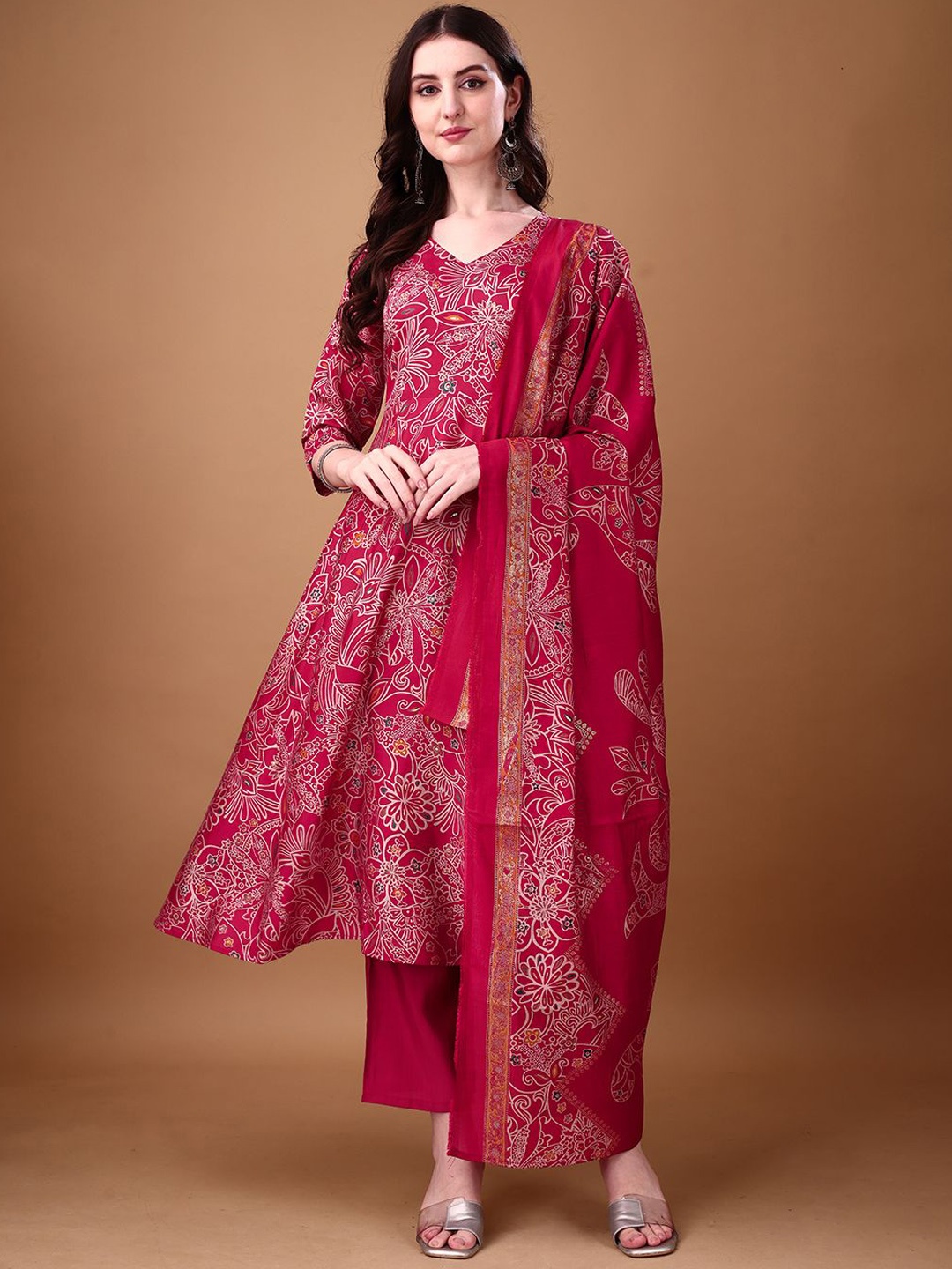 

KALINI Ethnic Motifs Printed Anarkali Kurta with Palazzos & Dupatta, Pink