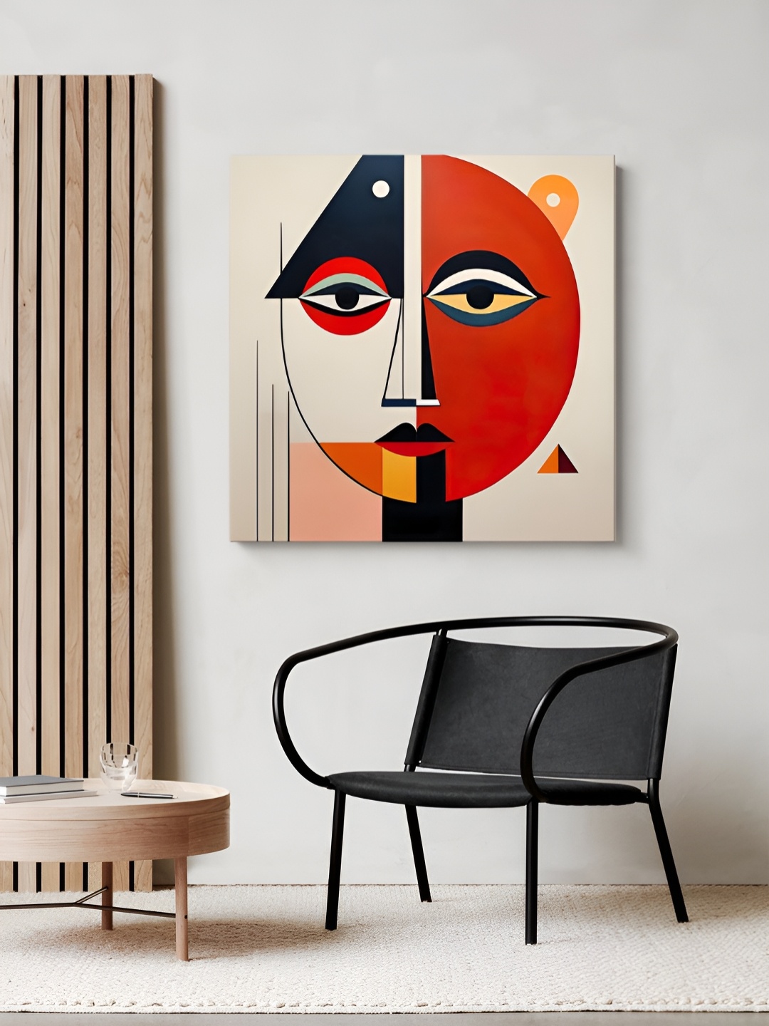 

999Store White & Red Wood Abstract Wall Paintings