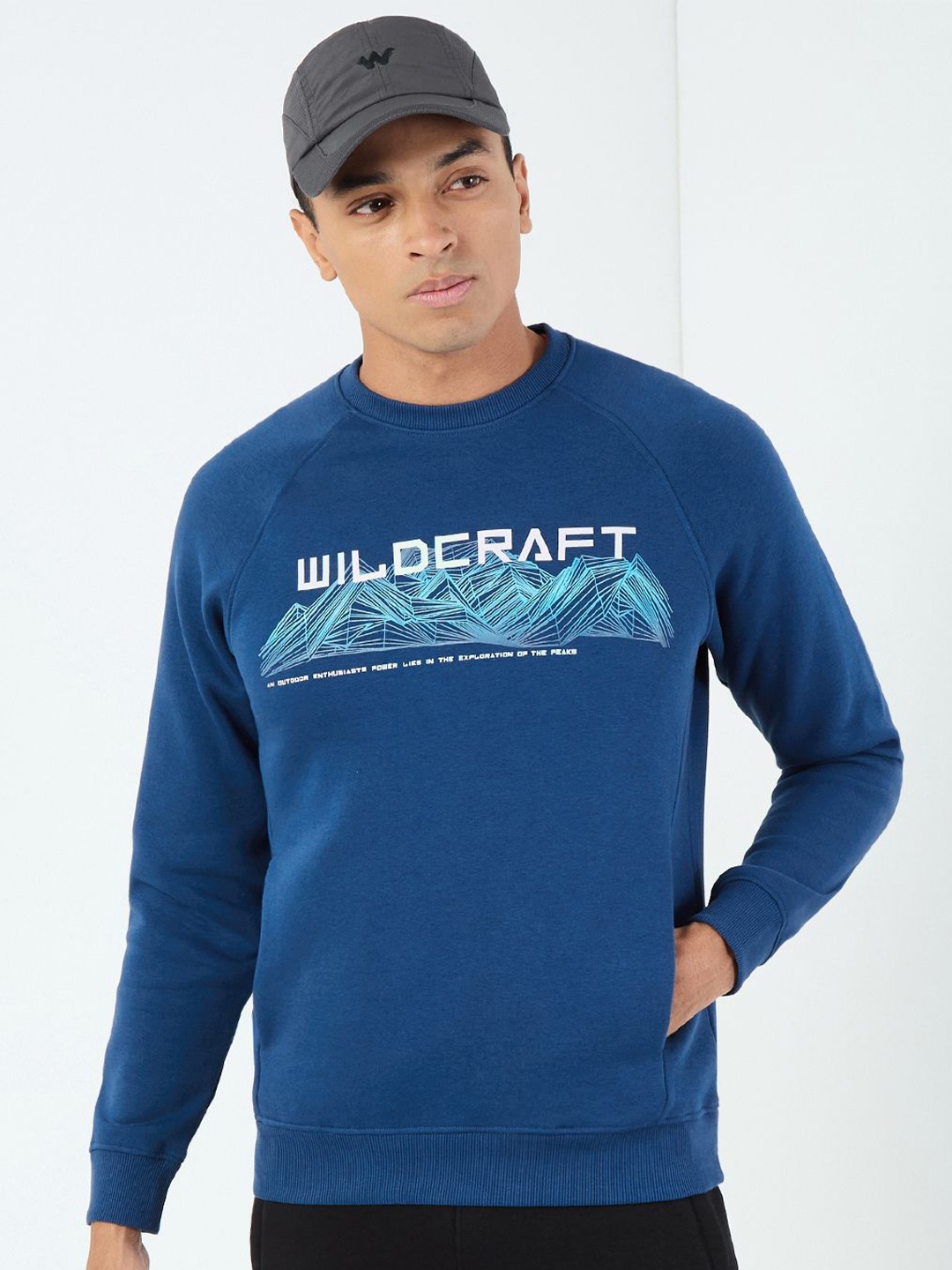 

Wildcraft Men Brand Logo Printed Round Neck Cotton Pullover Sweatshirt, Blue