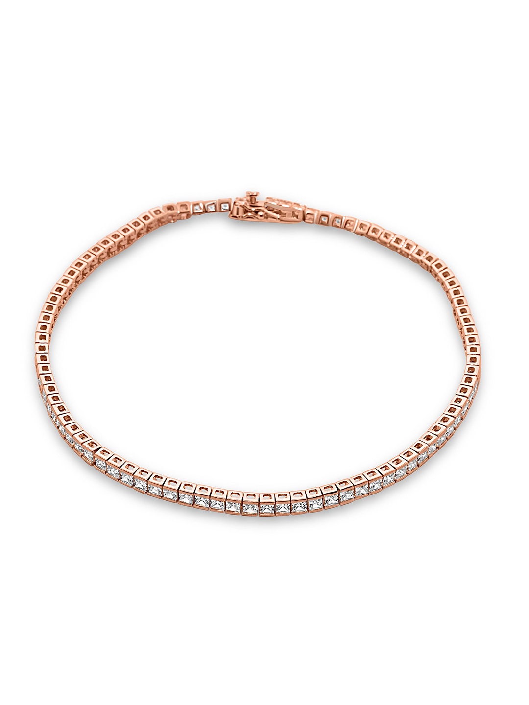 

925 SILLER Sterling Silver Rhodium-Plated Crystals Studded Single Anklet, Rose gold