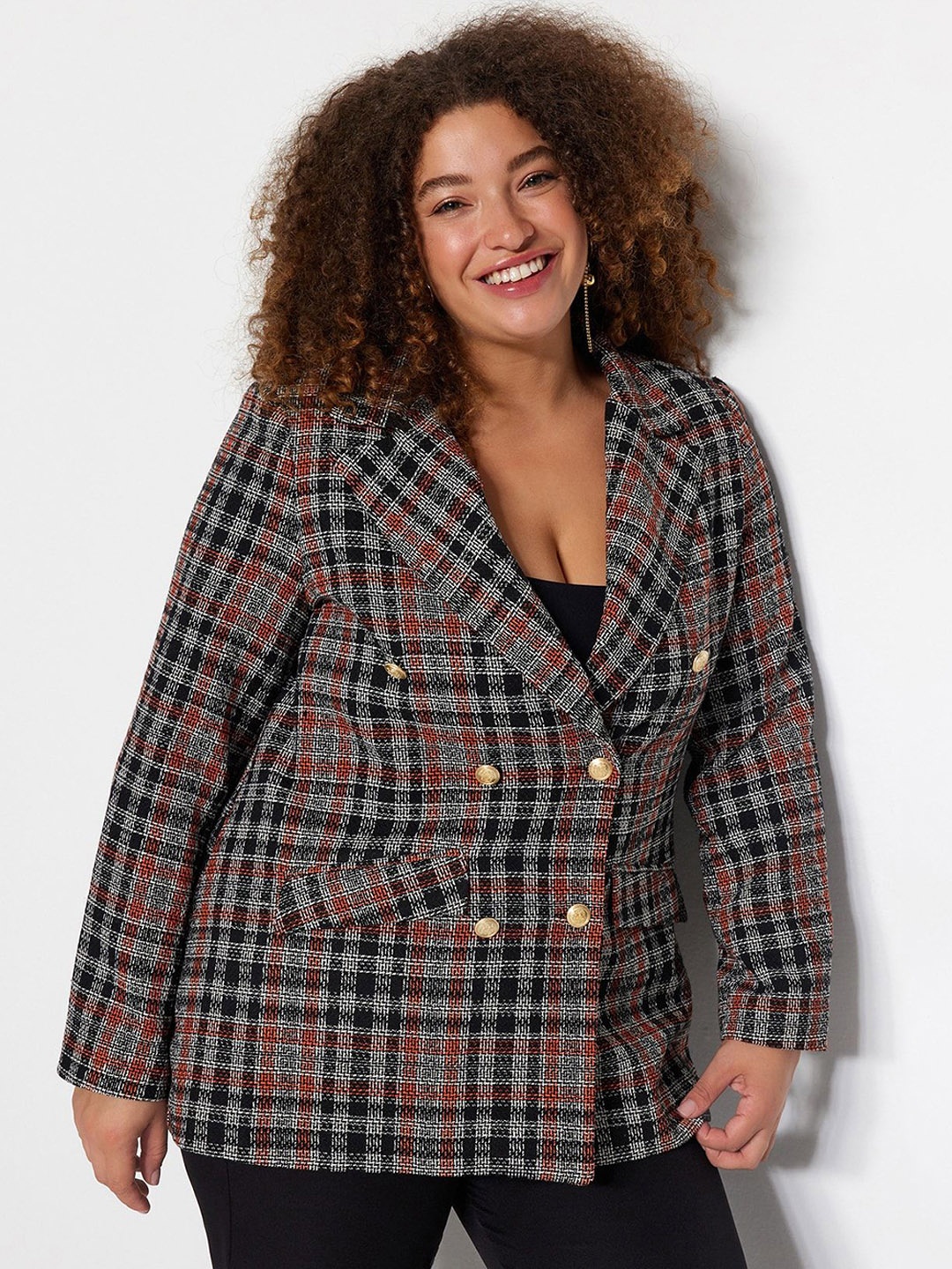 

Trendyol Women Geometric Checked Tailored Jacket, Na