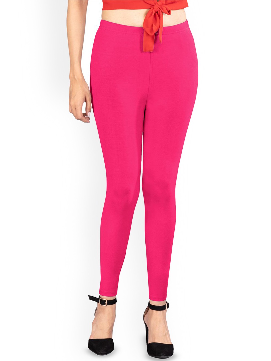 

indian flower Mid-Rise Ankle-Length Leggings, Pink