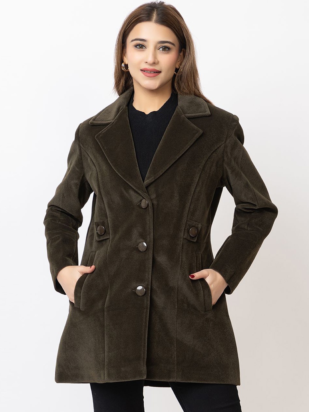 

Lady Leaf Winter Wear Tweed Led Flock Coat, Green