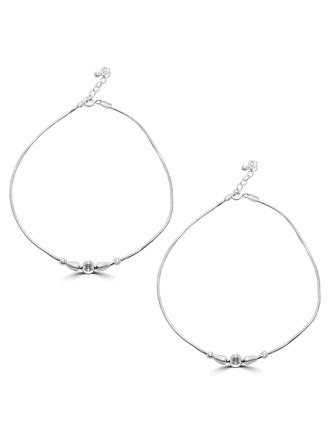 

925 SILLER Set Of 2 Sterling Silver Rhodium-Plated Anklets
