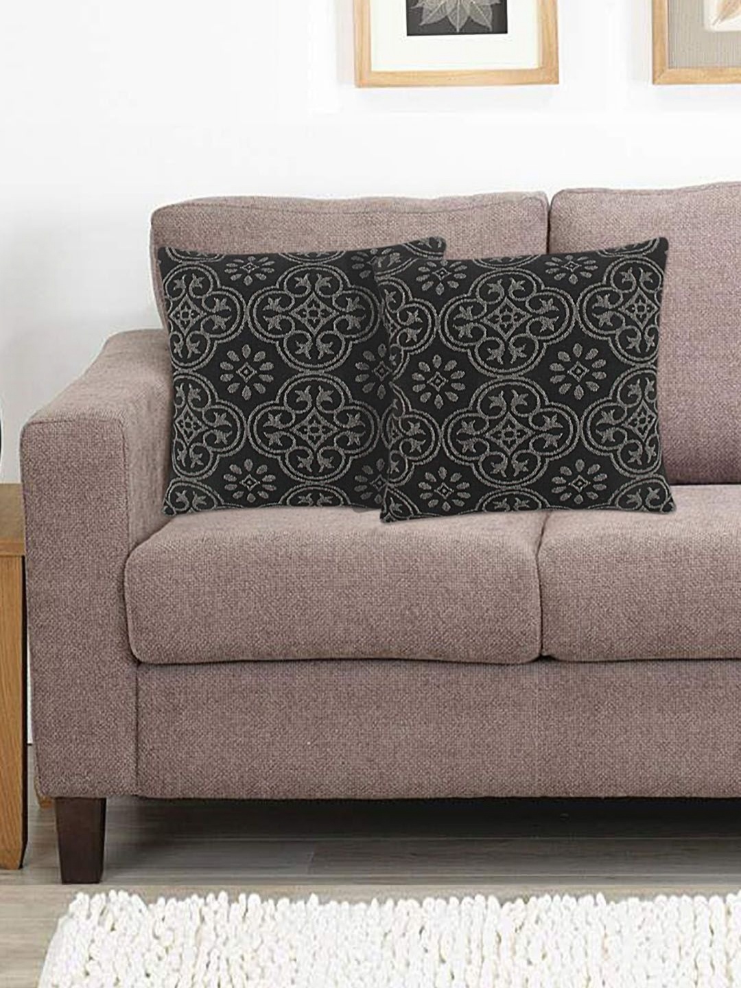 

Saral Home Black 2 Pieces Ethnic Motifs Ornamental Cotton Square Cushion Covers