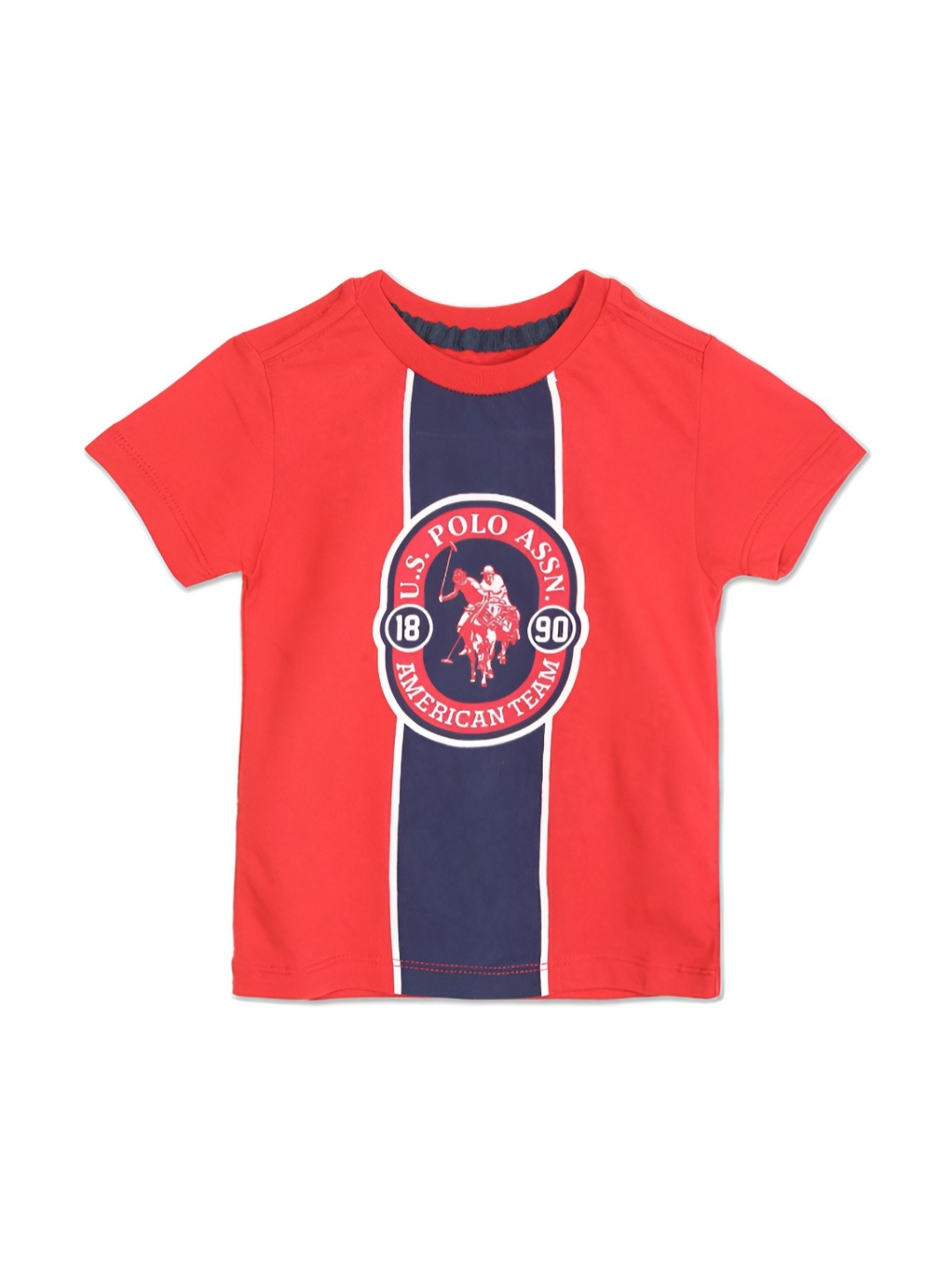 

U.S. Polo Assn. Kids Boys Brand Logo Printed Round Neck Cotton T-shirt, Red