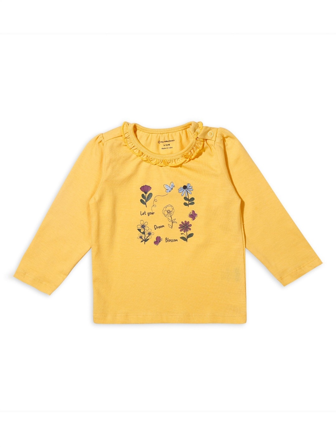 

My Milestones Girls Floral Printed Round Neck Pure Cotton T-shirt, Yellow