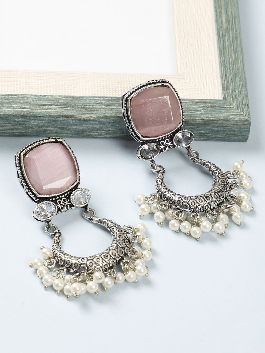 

VIVAZS Contemporary Chandbalis Earrings, Silver