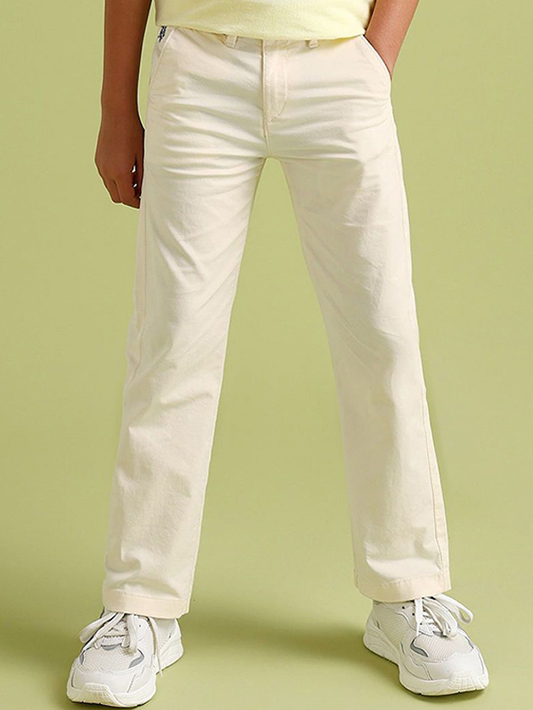 

U.S. Polo Assn. Kids Urban Slim Boys Solid Mid-Rise Cotton Slim Fit Trousers, Beige