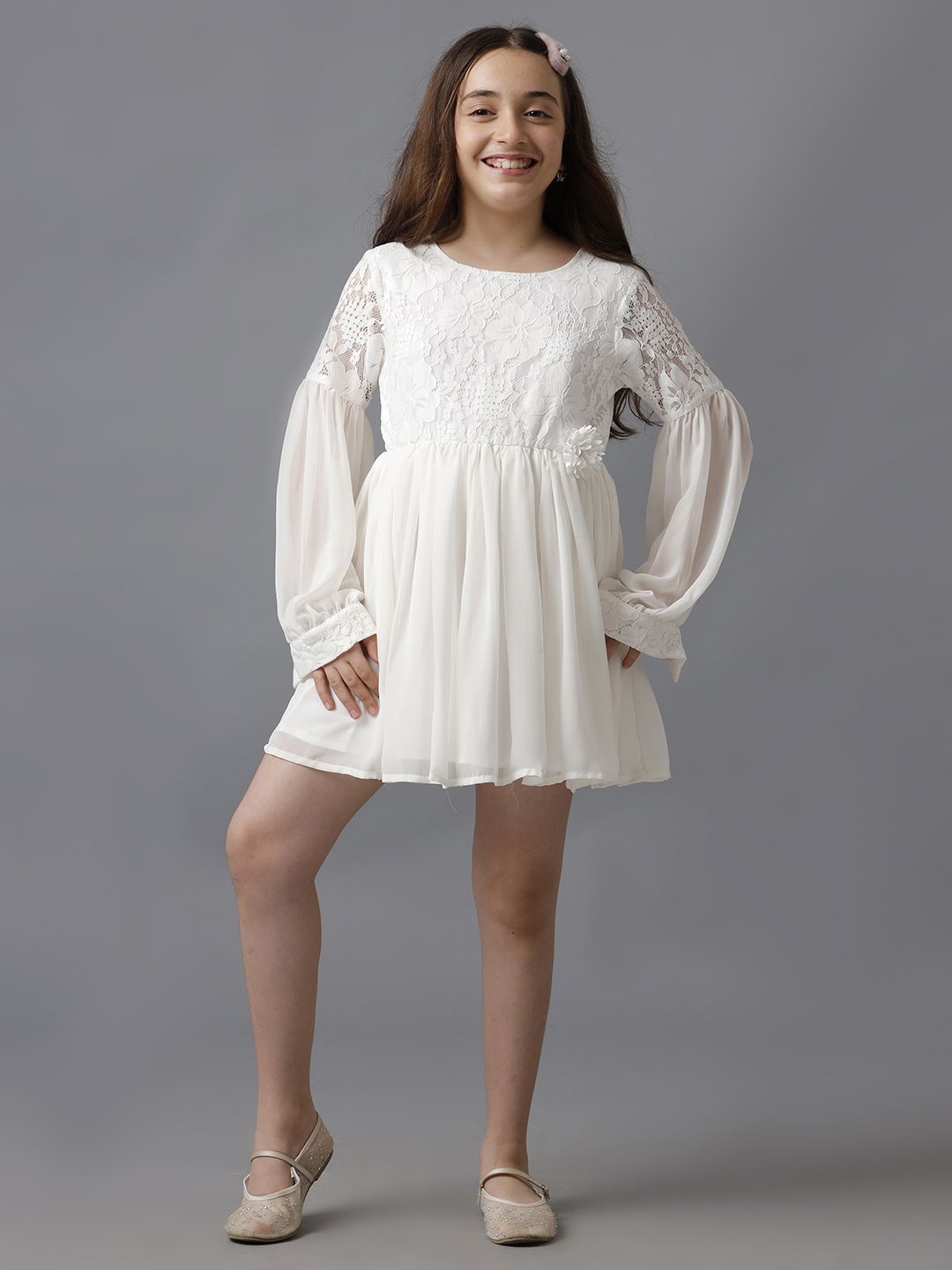 

UNDER FOURTEEN ONLY Puff Sleeve Fit & Flare Dress, White