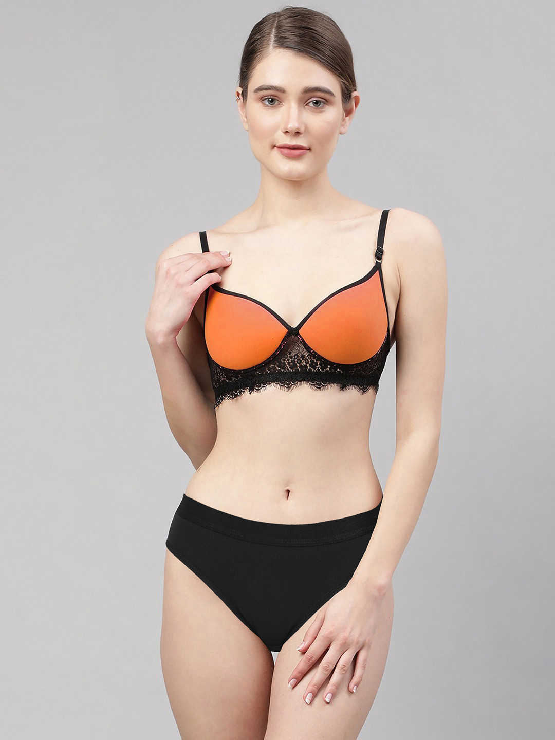 

Aamarsh Self-Design Shoulder strap Lingerie Set AD_A_Cupri Set1, Orange