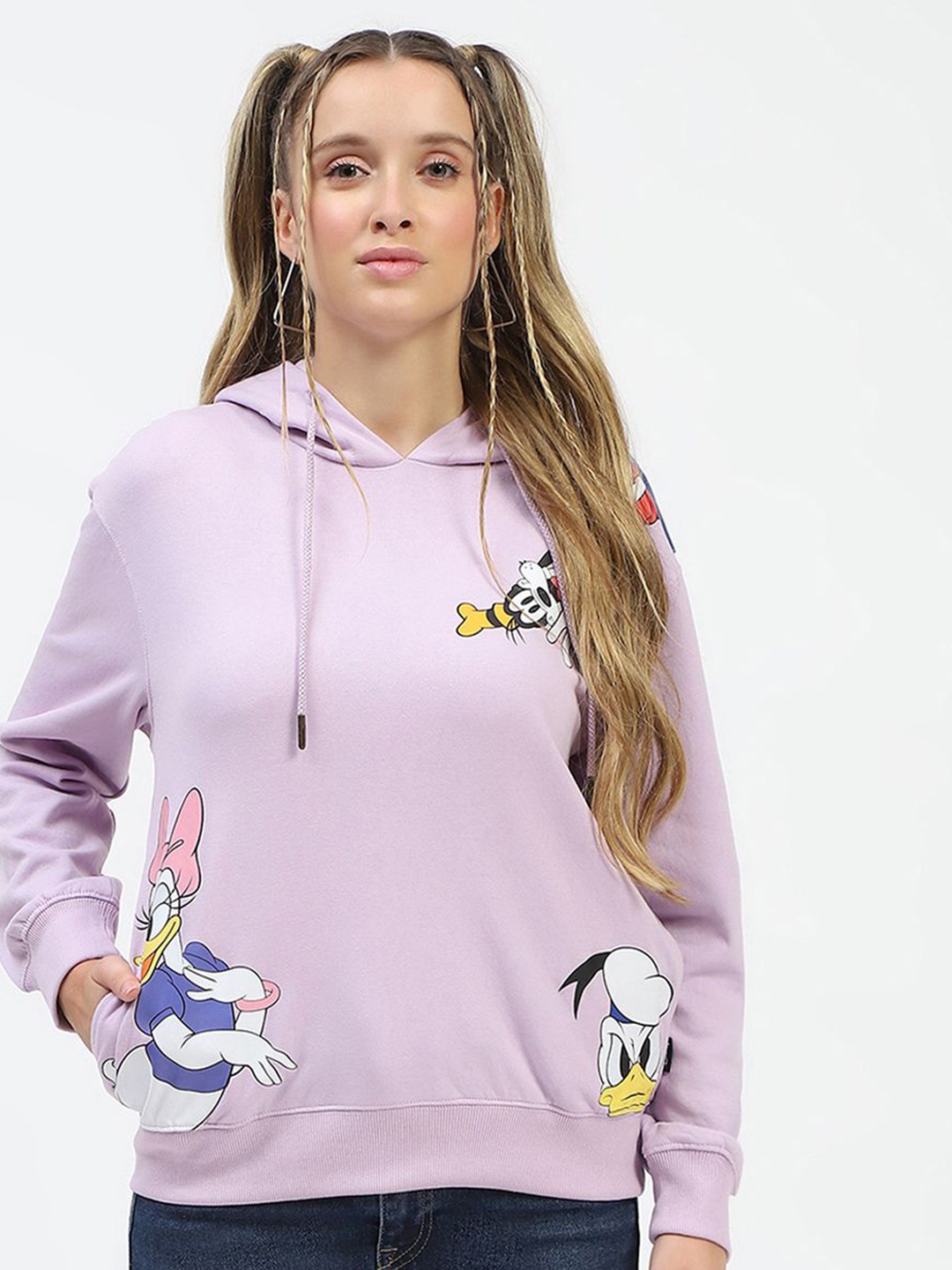 

Madame Women Graphic Printed Hood Cotton Pullover Sweatshirt, Purple