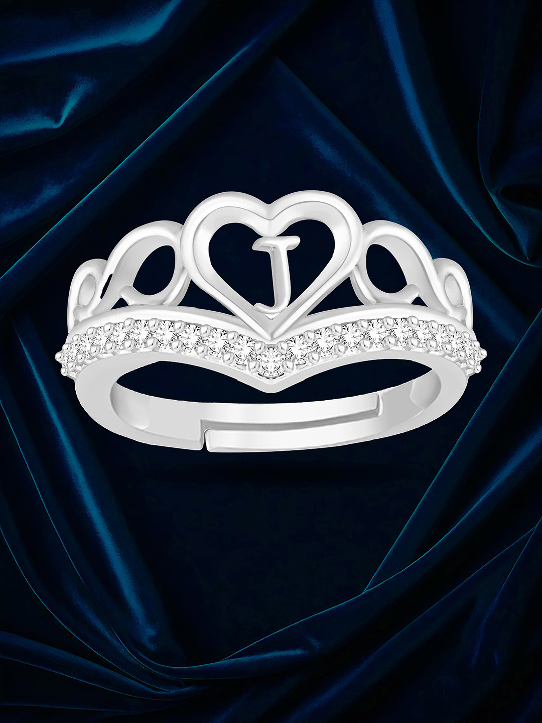 

Heer Collection Silver-Plated AD Studded Adjustable Finger Ring