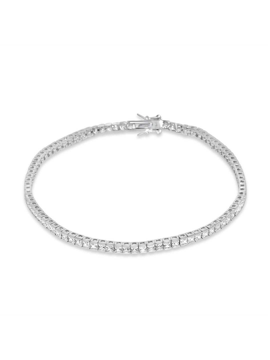 

925 SILLER Sterling Silver Rhodium-Plated Crystals Studded Single Anklet
