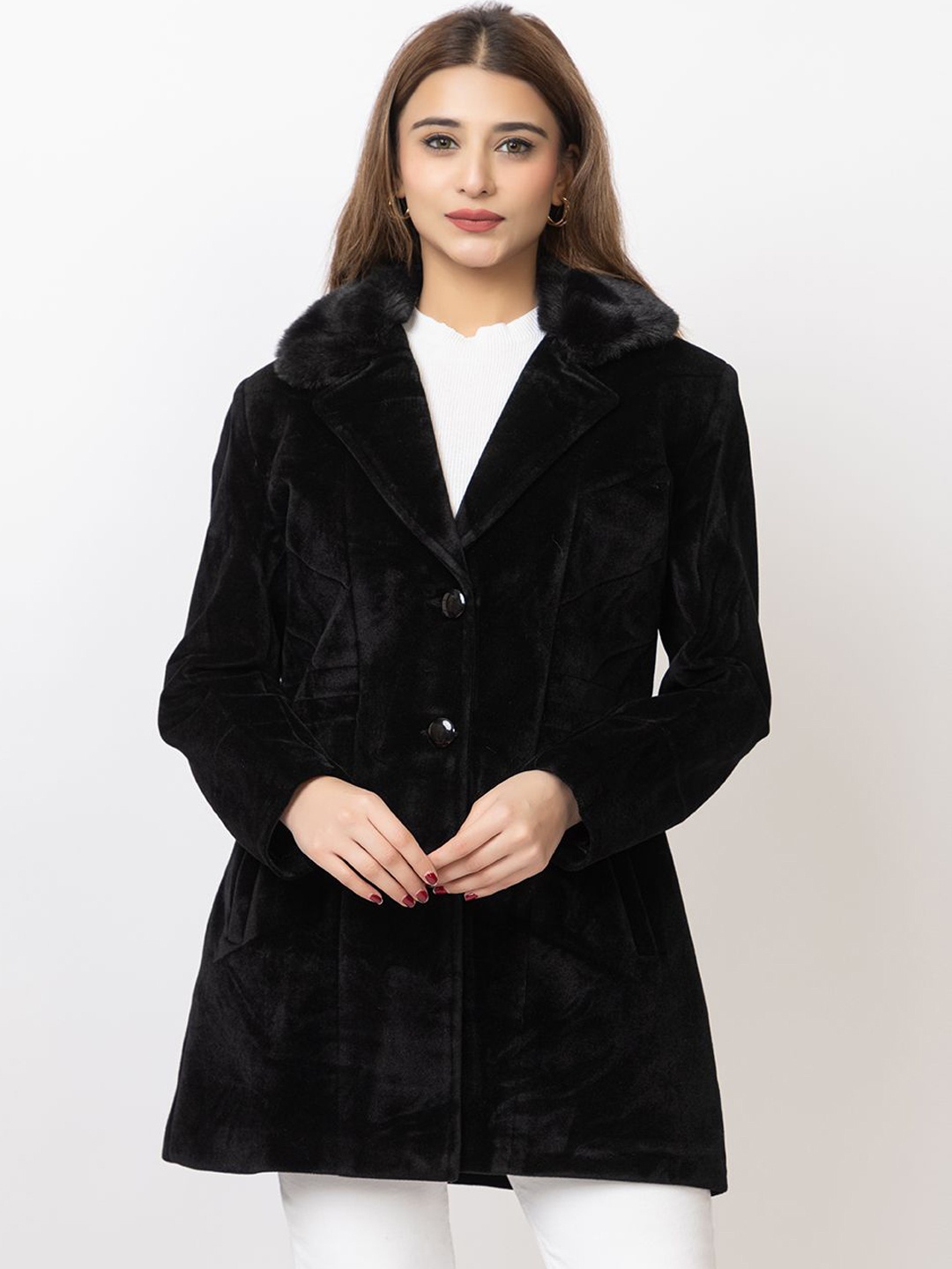

Lady Leaf Winter Wear Tweed Led Flock Coat, Black