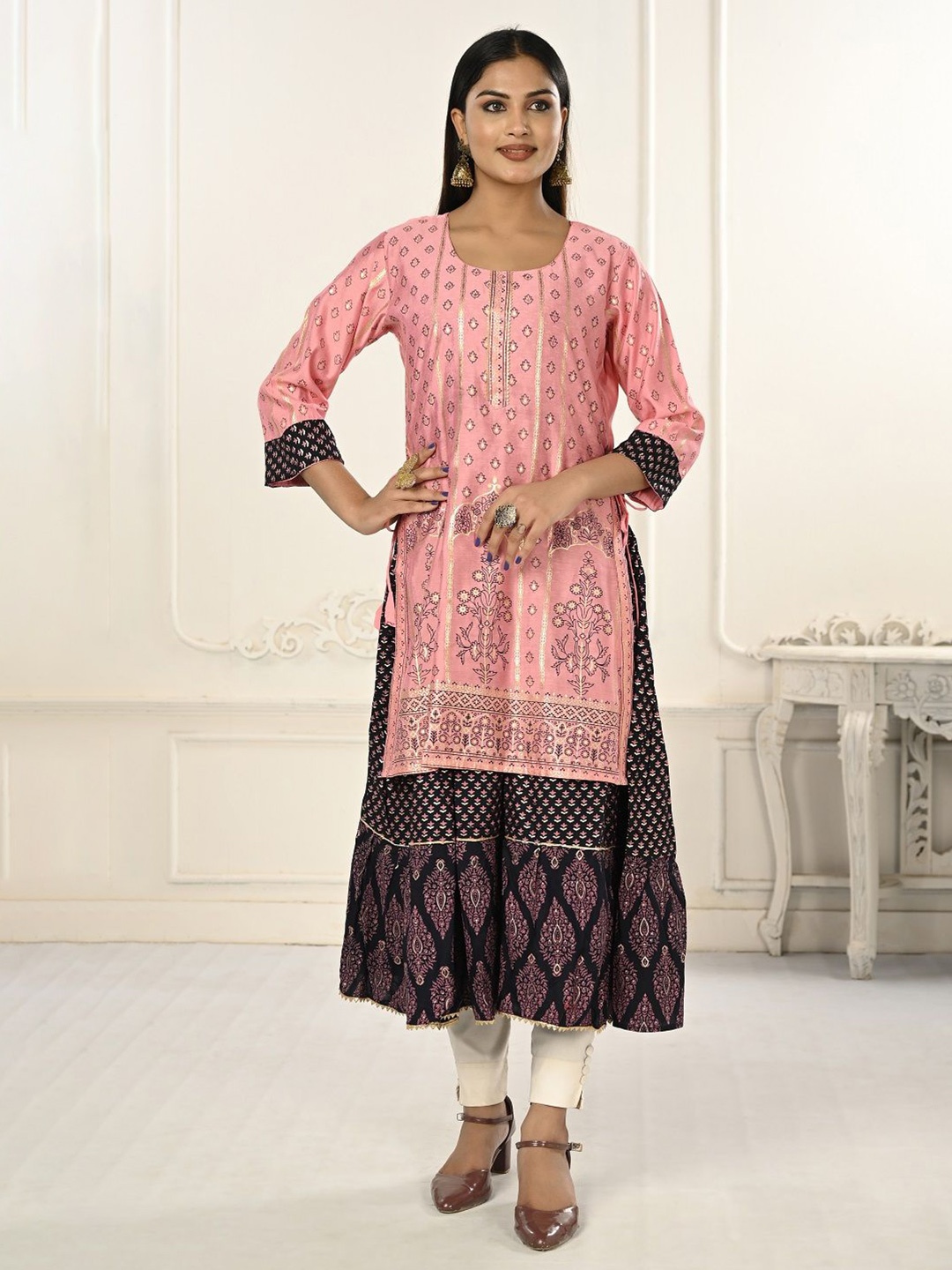 

JIVORA Printed Straight Kurta, Pink