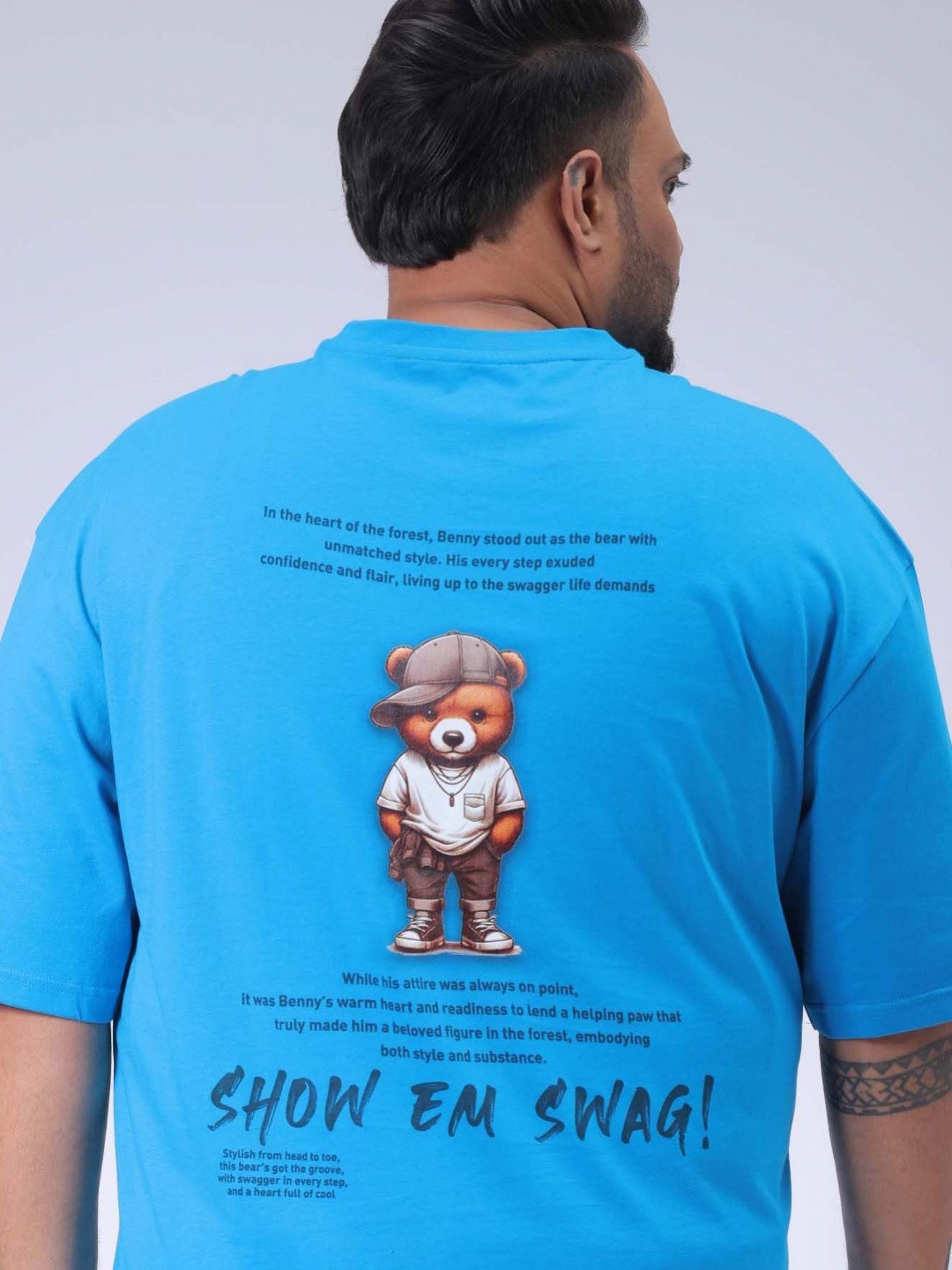 

Hardsoda by The Indian Garage Co Men Plus Size Graphic Printed Round Neck Cotton Relaxed Fit T-shirt, Blue