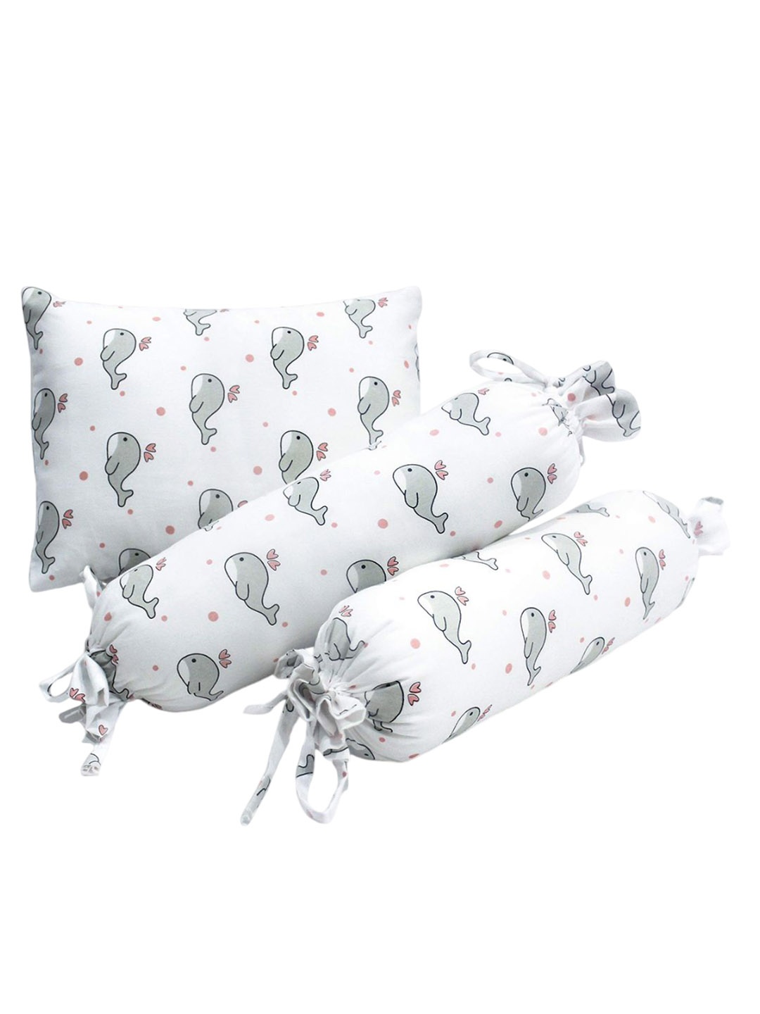 

The White Cradle Pack Of 3 Printed Cotton Bolster & Pillow Set, Grey