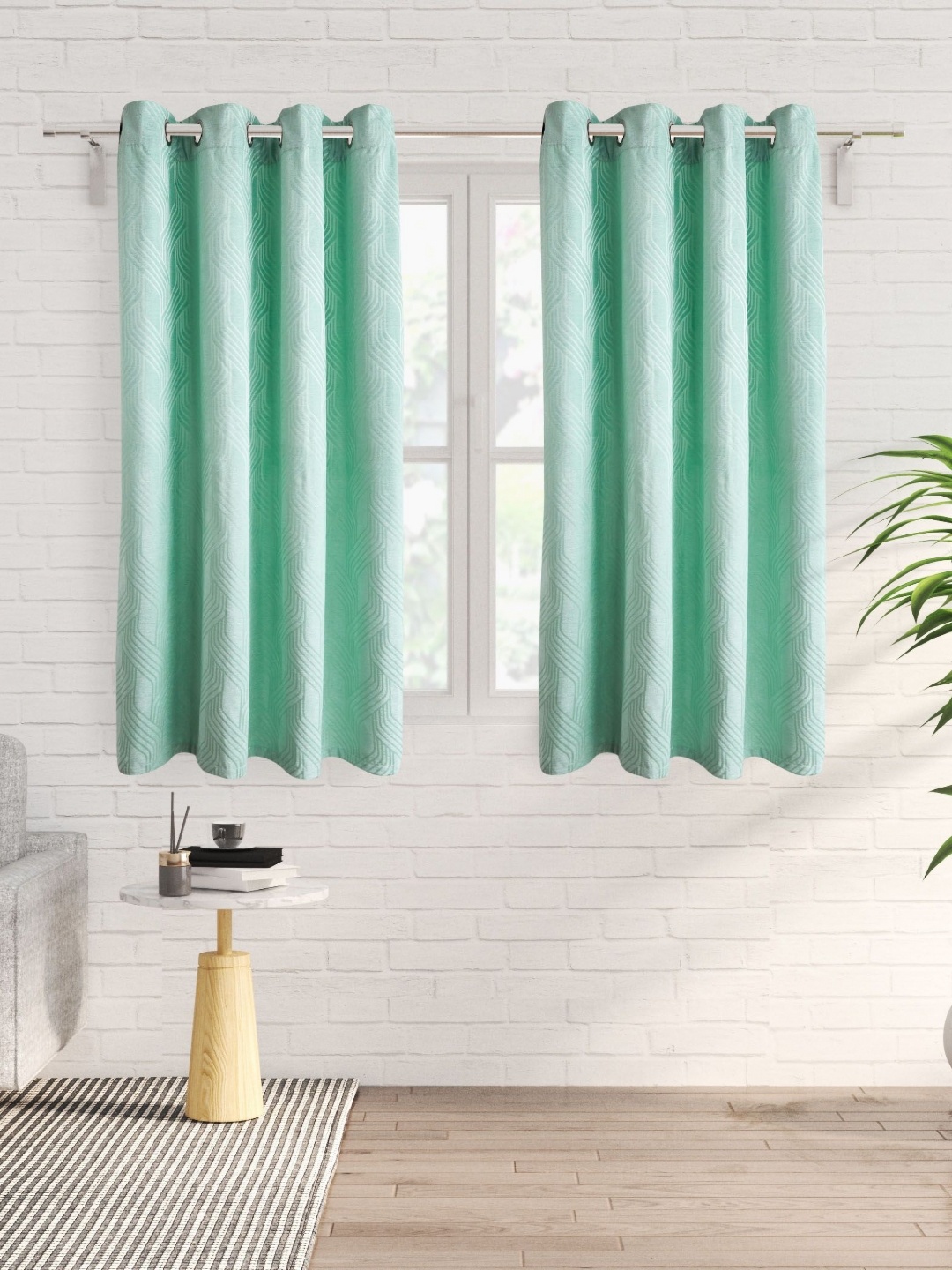 

Home Centre Calamus Lattice Green Geometric Room Darkening Window Curtain