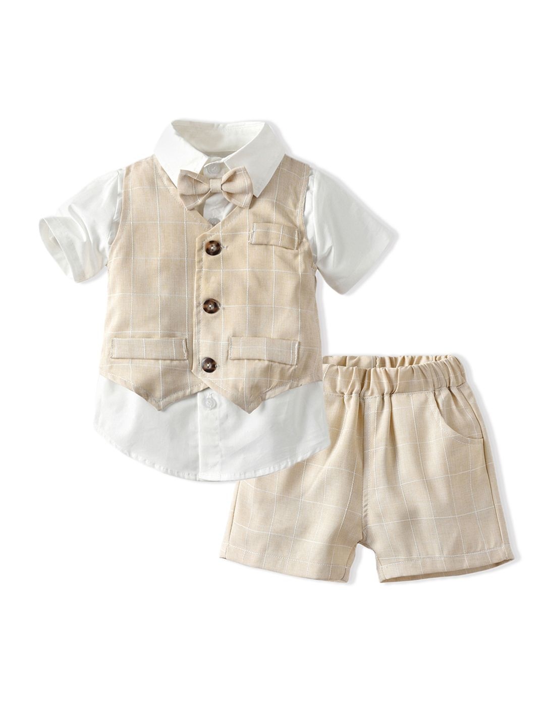 

JC SPARKLE Boys Short Sleeves Shirt with Shorts and Waistcoat, Beige