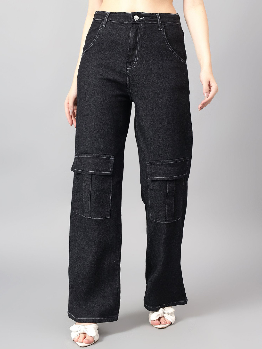 

Kotty Women Straight Fit High-Rise Stretchable Jeans, Black