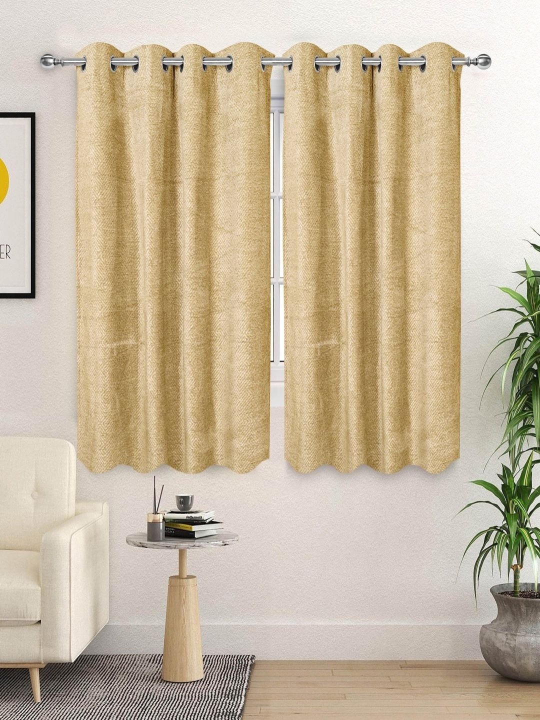 

Saral Home Gold Toned 2 Pieces Geometric Woven Design Black Out Window Curtain