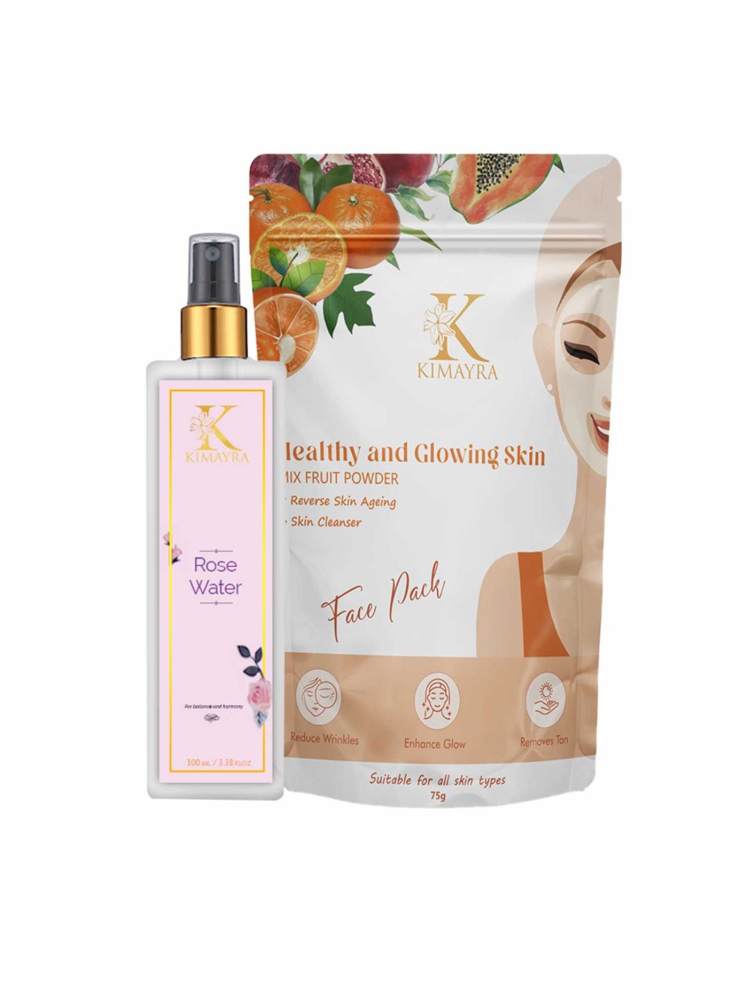 

Kimayra World Mix Fruit Powder Face Pack 75 g With Rose Water Spray 100 ml, White