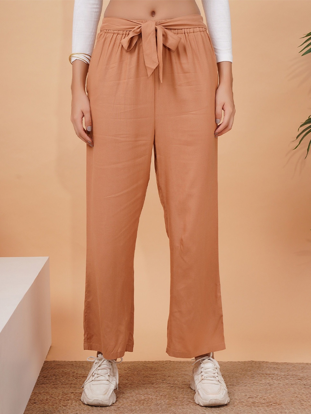 

NUEVOSDAMAS Women Knitted Palazzos, Camel brown