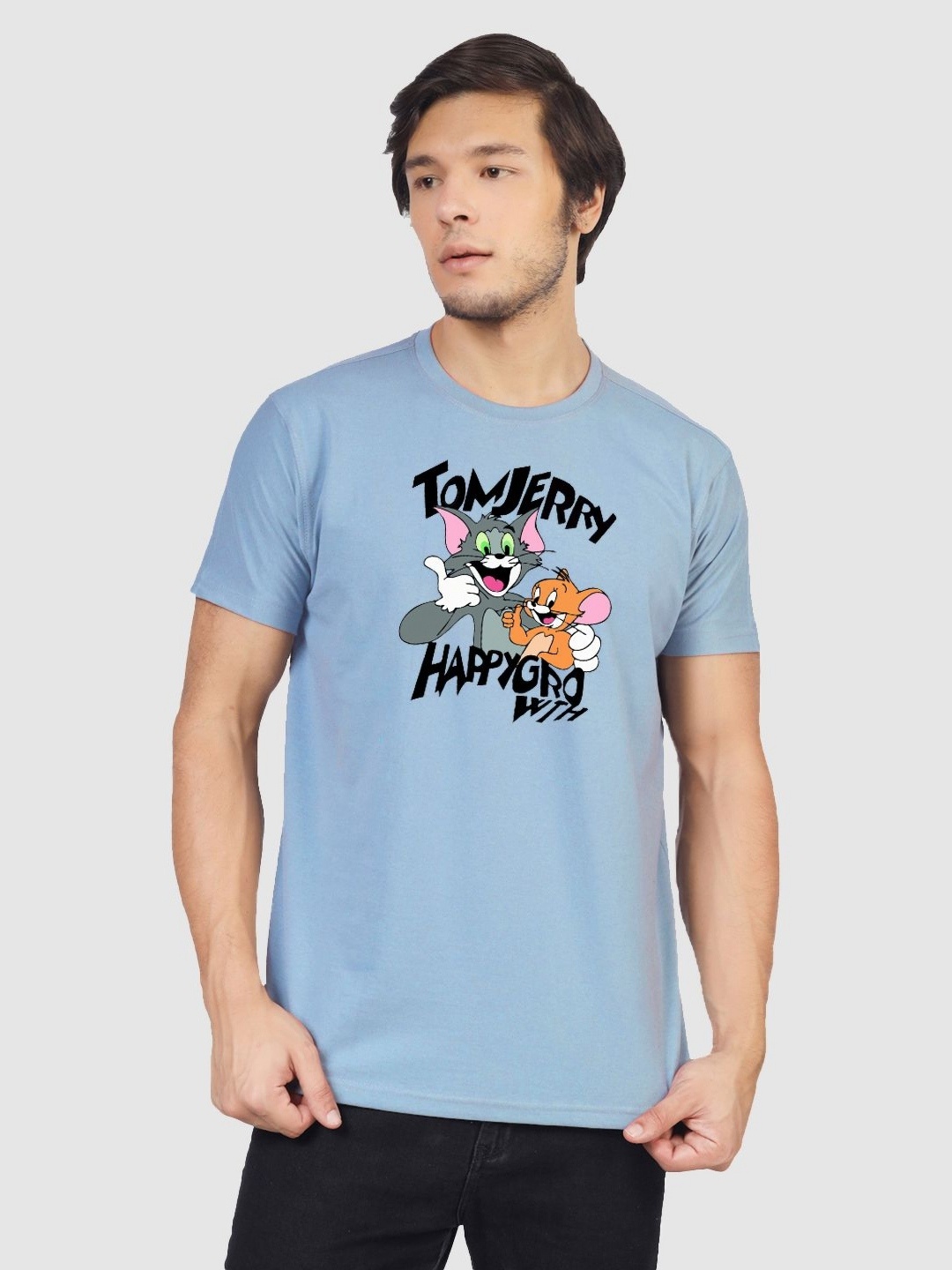 

Greylongg Men Graphic Printed Round Neck Cotton T-shirt, Blue