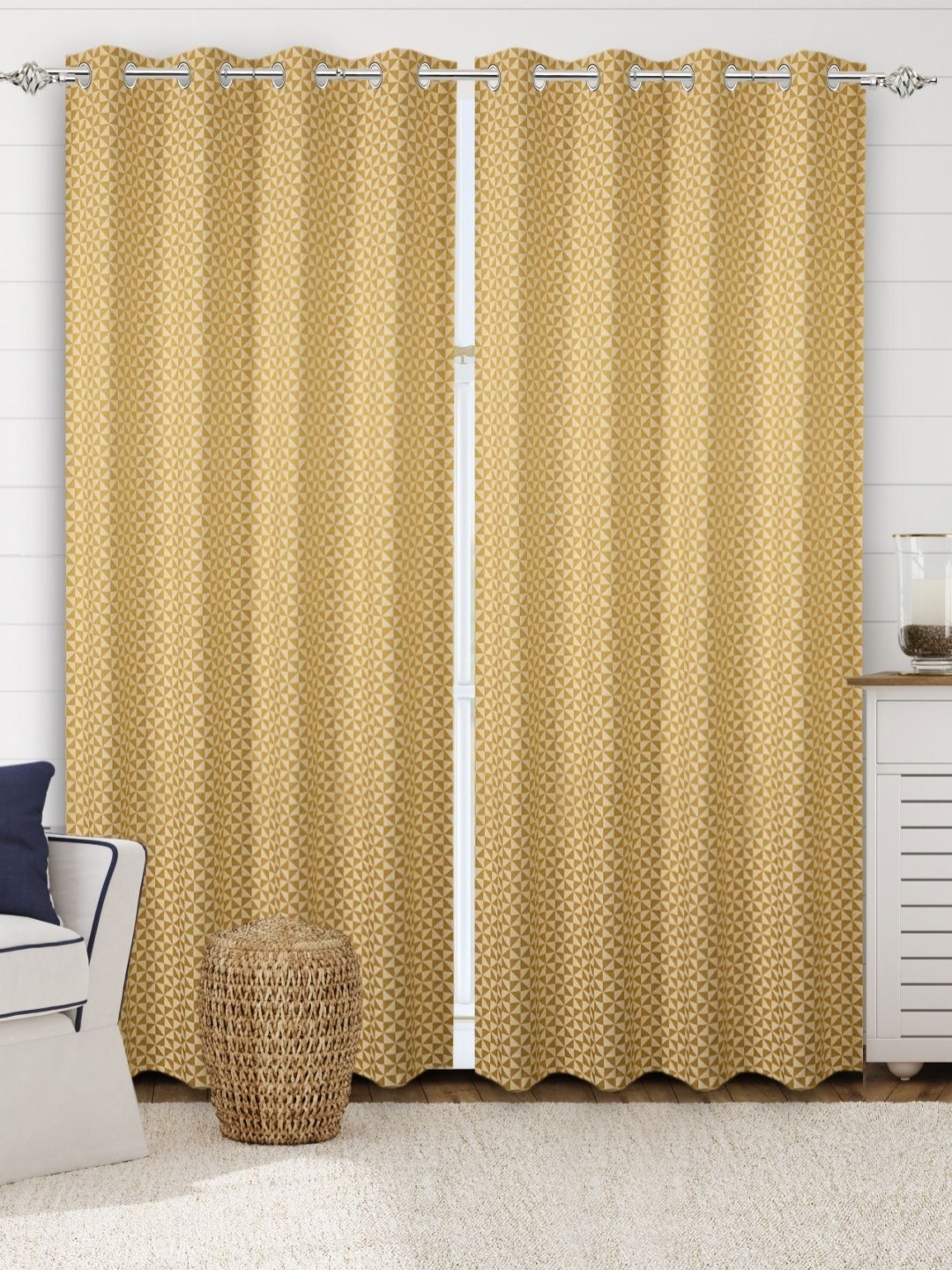 

Saral Home Yellow & White 2 Pieces Geometric Black Out Cotton Door Curtain