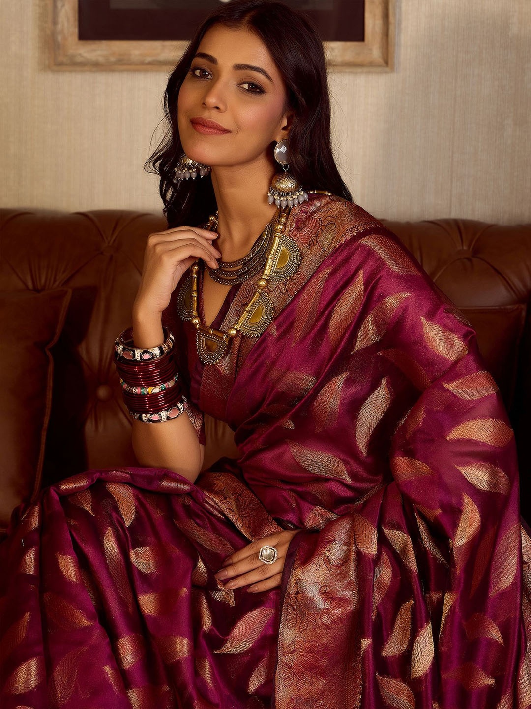 

Sangria Woven Design Banarasi Saree With Blouse, Purple