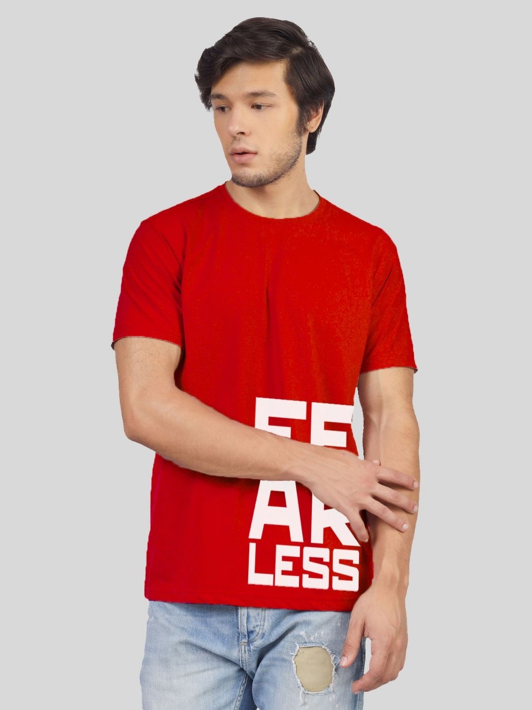 

Greylongg Men Typography Printed Round Neck Cotton T-shirt, Red