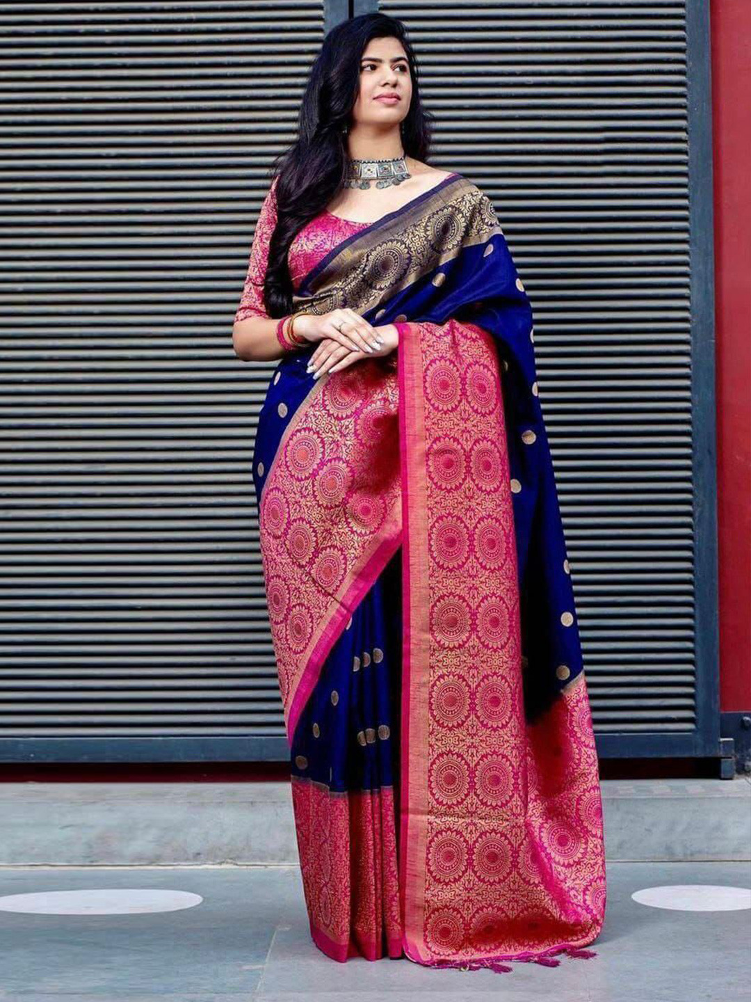 

MAHALASA Ethnic Motifs Zari Kanjeevaram Saree, Blue