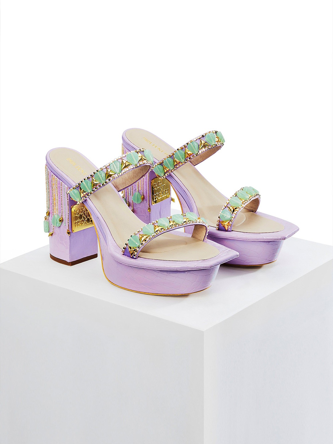 

Papa Don't Preach Women Embellished Leather Block Heels Sandals, Purple