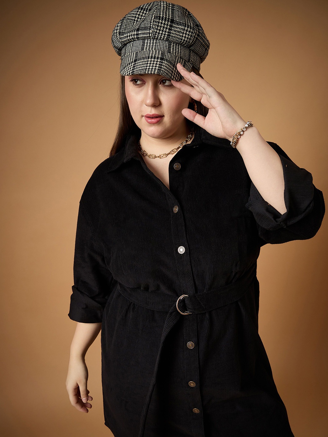 

SASSAFRAS Curve Shirt Dress, Black