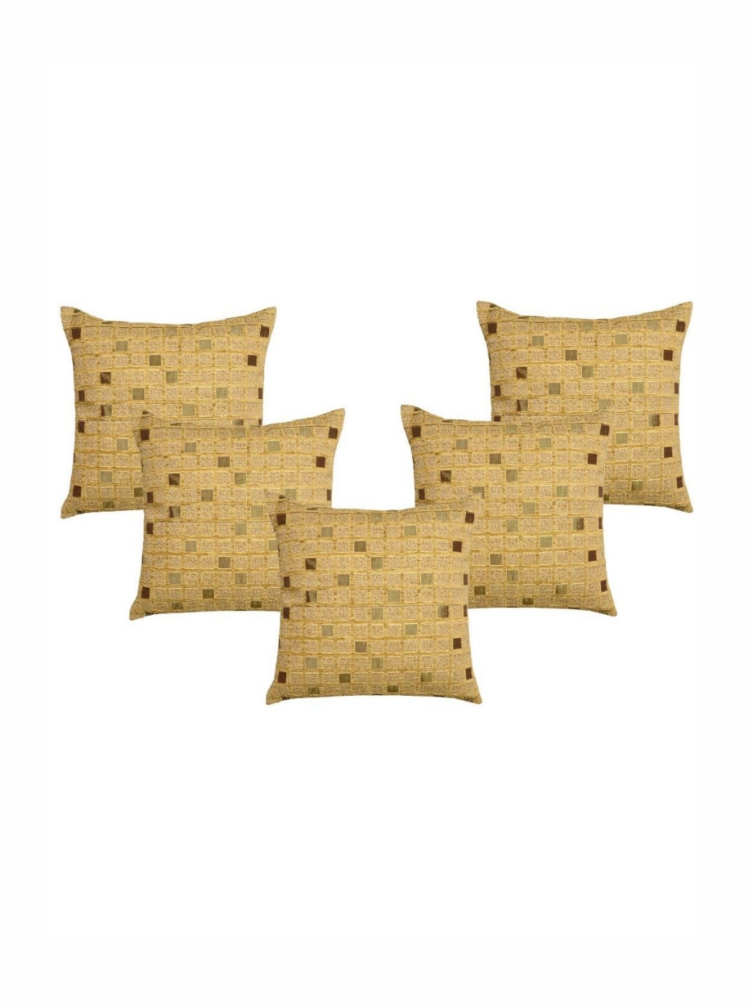 

Saral Home Gold-Toned 5 Pieces Checked Square Cushion Covers