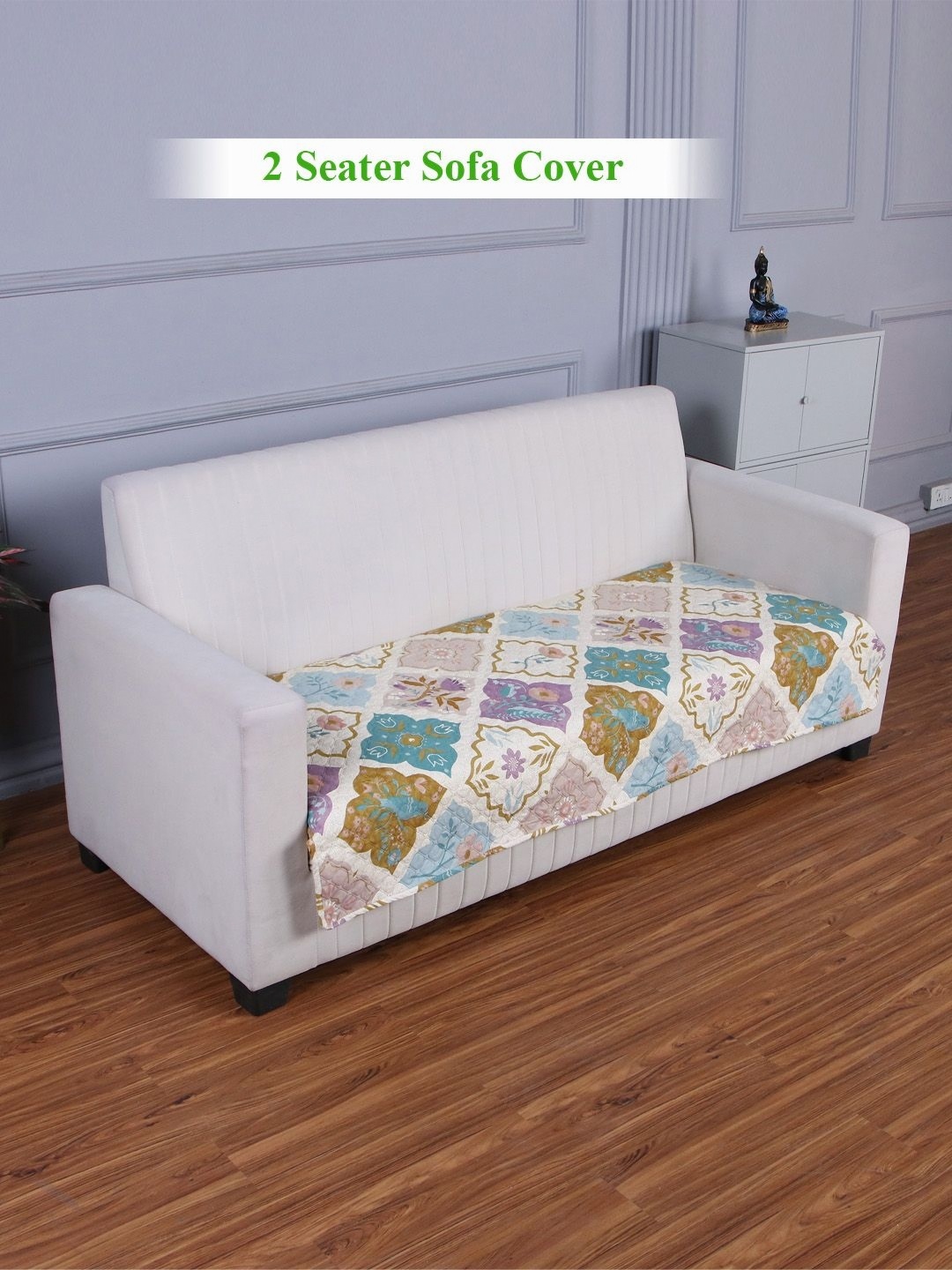 

HOKIPO Off White & Blue Printed Polyester 2 Seater Sofa Cover