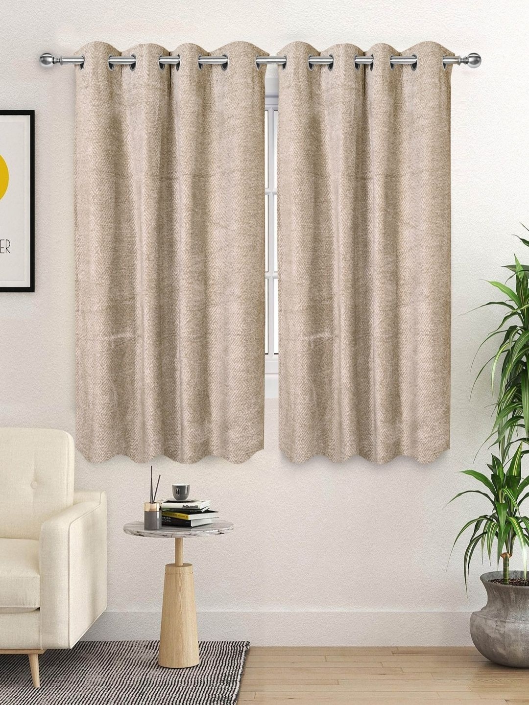 

Saral Home Beige 2 Pieces Geometric Woven Design Black Out Window Curtains