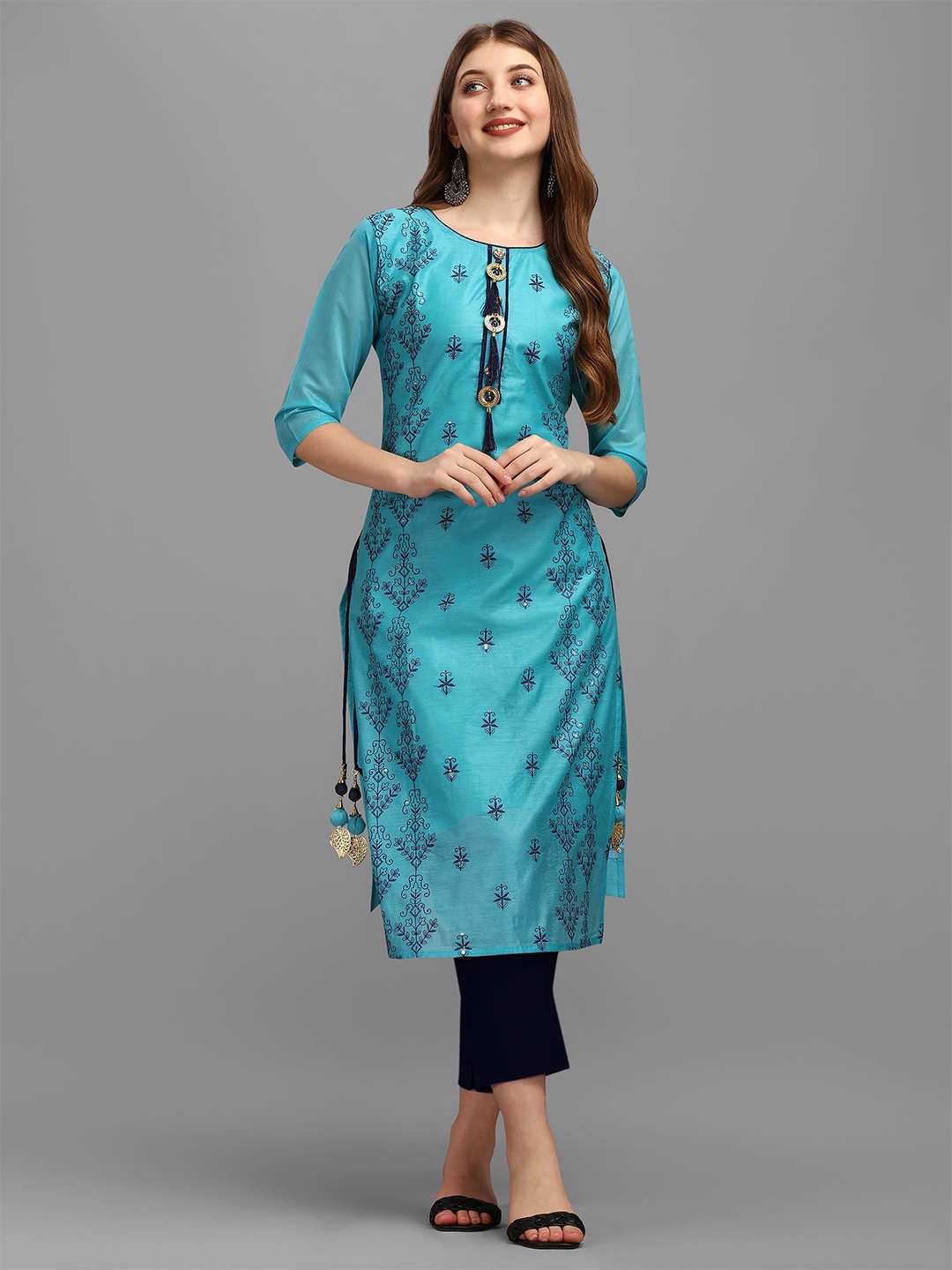 

OXIT CLASS Women Ethnic Motifs Embroidered Kurta, Blue
