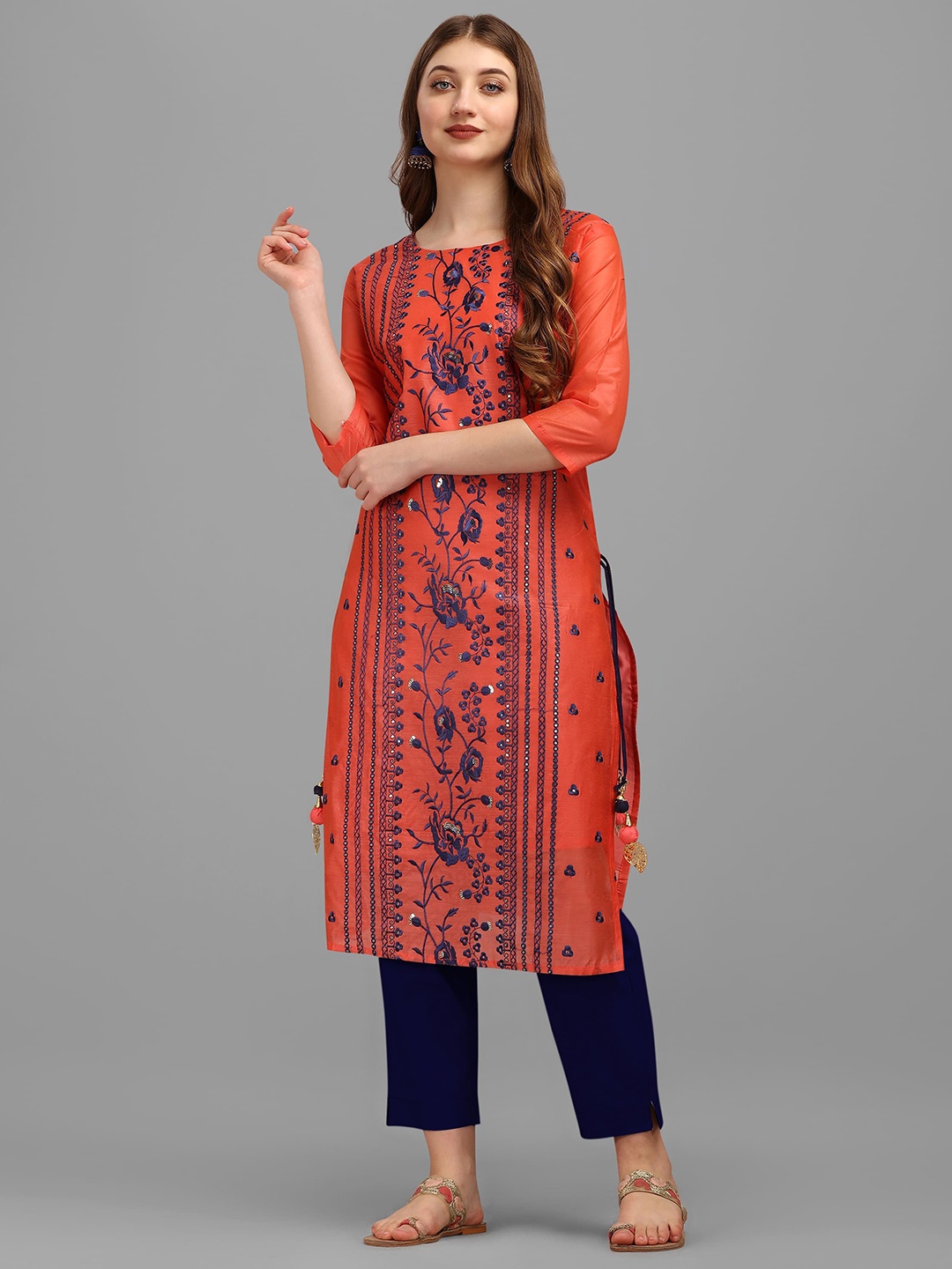 

OXIT CLASS Ethnic Motifs Embroidered Kurta, Coral