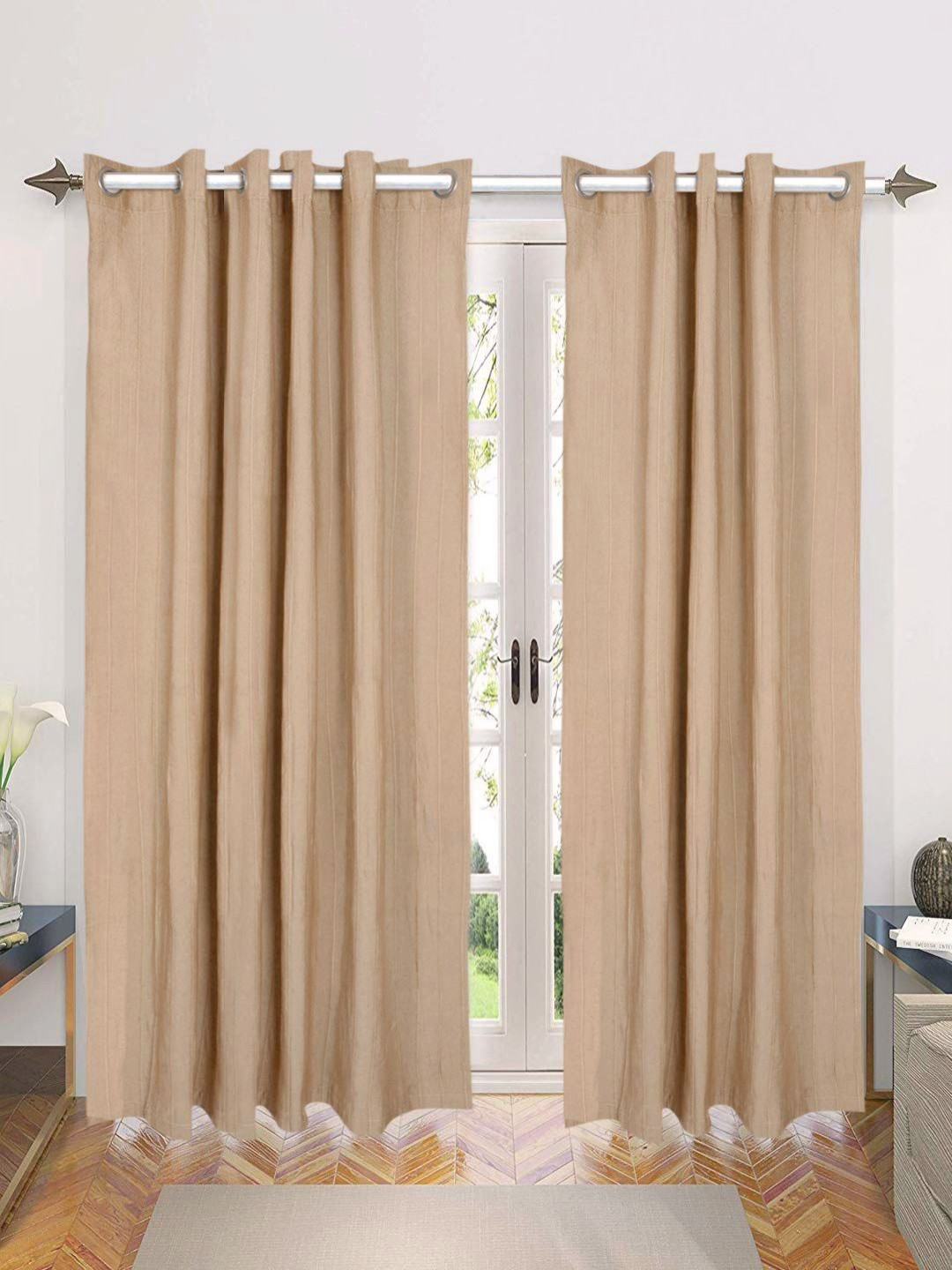 

Saral Home Beige 2 Pieces Striped Room Darkening Cotton Long Door Curtain