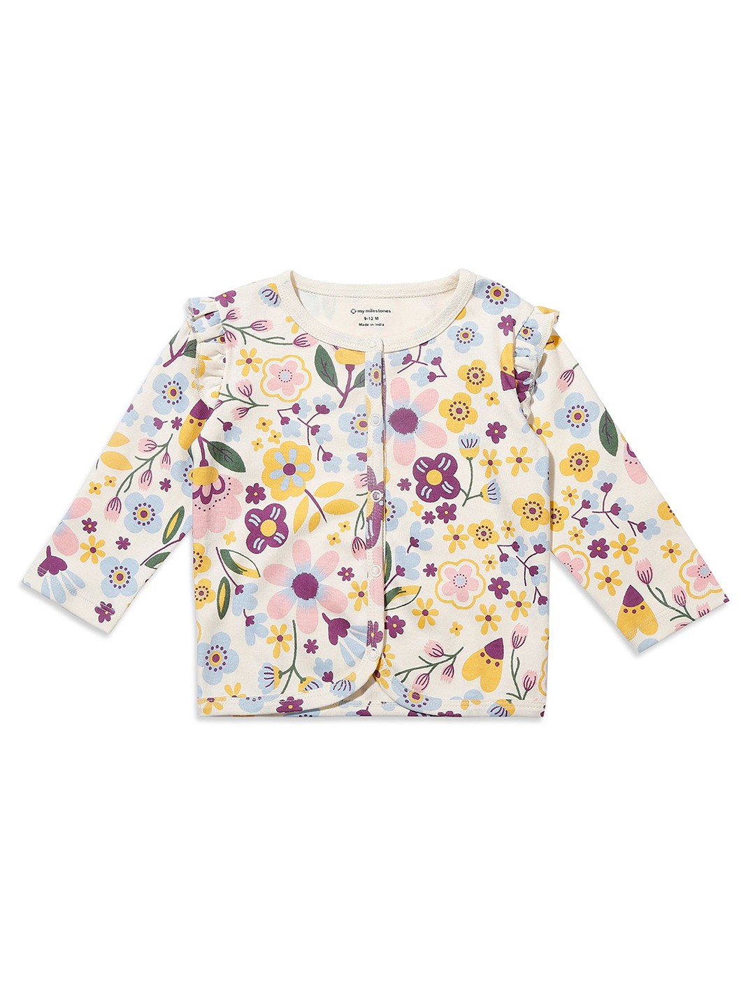 

My Milestones Girls Floral Printed Collarless Shirt, Beige