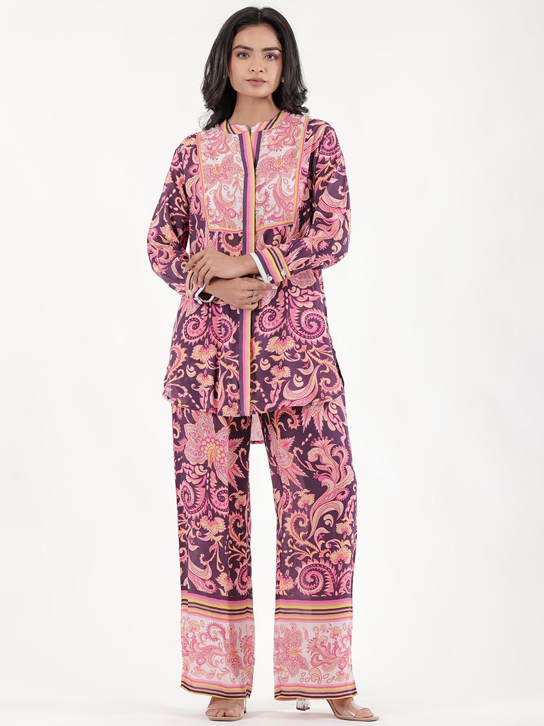 

WESTIFIED Printed Top With Trousers Co-Ords, Purple