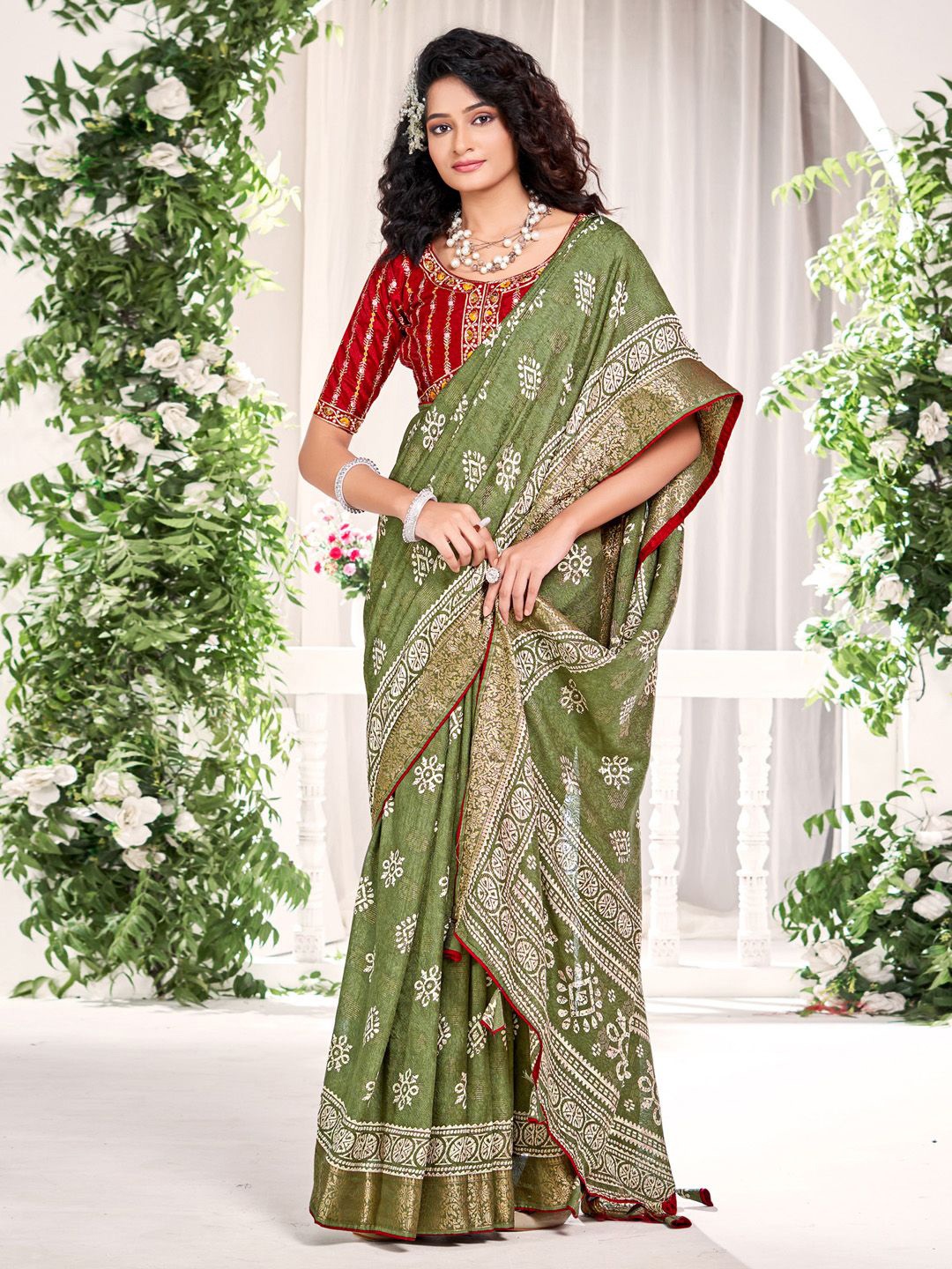 

Saree mall Ethnic Motifs Zari Sarees, Olive