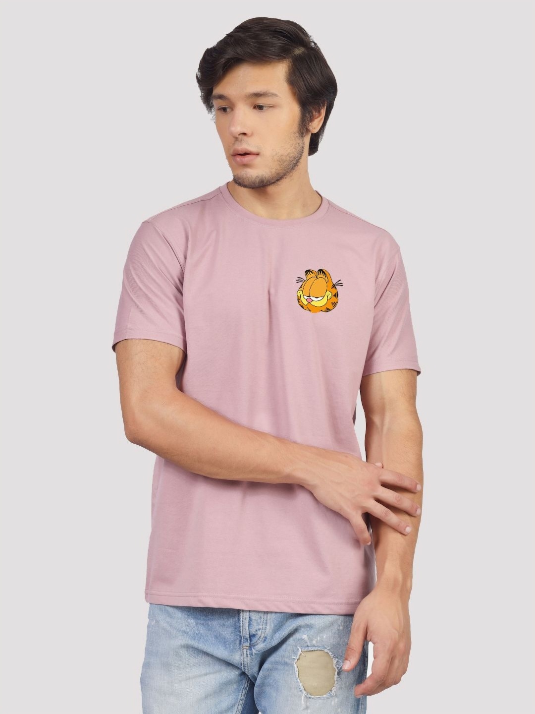 

Greylongg Men Graphic Printed Round Neck Cotton T-shirt, Purple